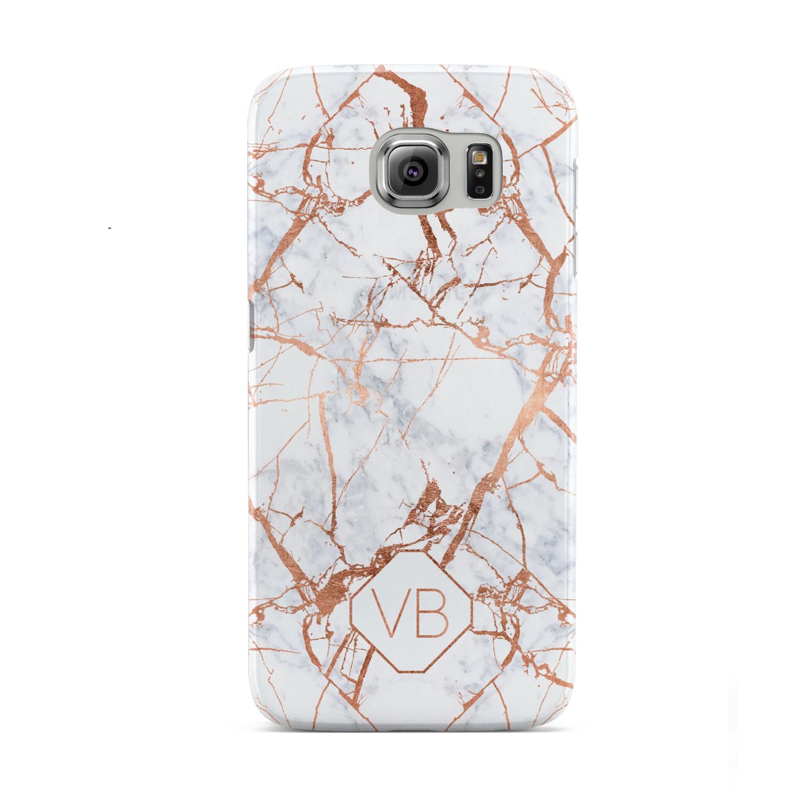 Personalised Rose Gold Vein Marble Initials Samsung Galaxy S6 Case