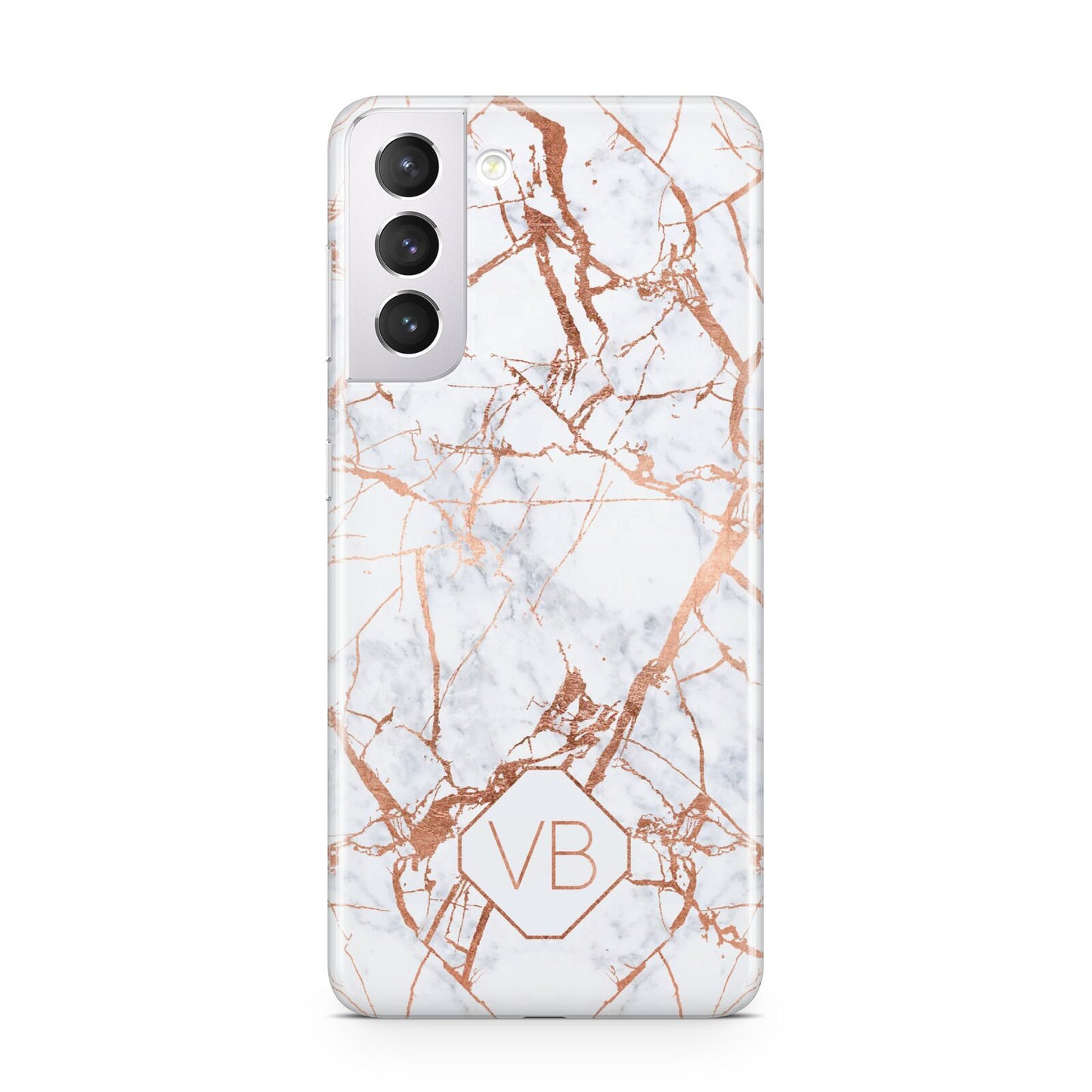 Personalised Rose Gold Vein Marble Initials Samsung S21 Case