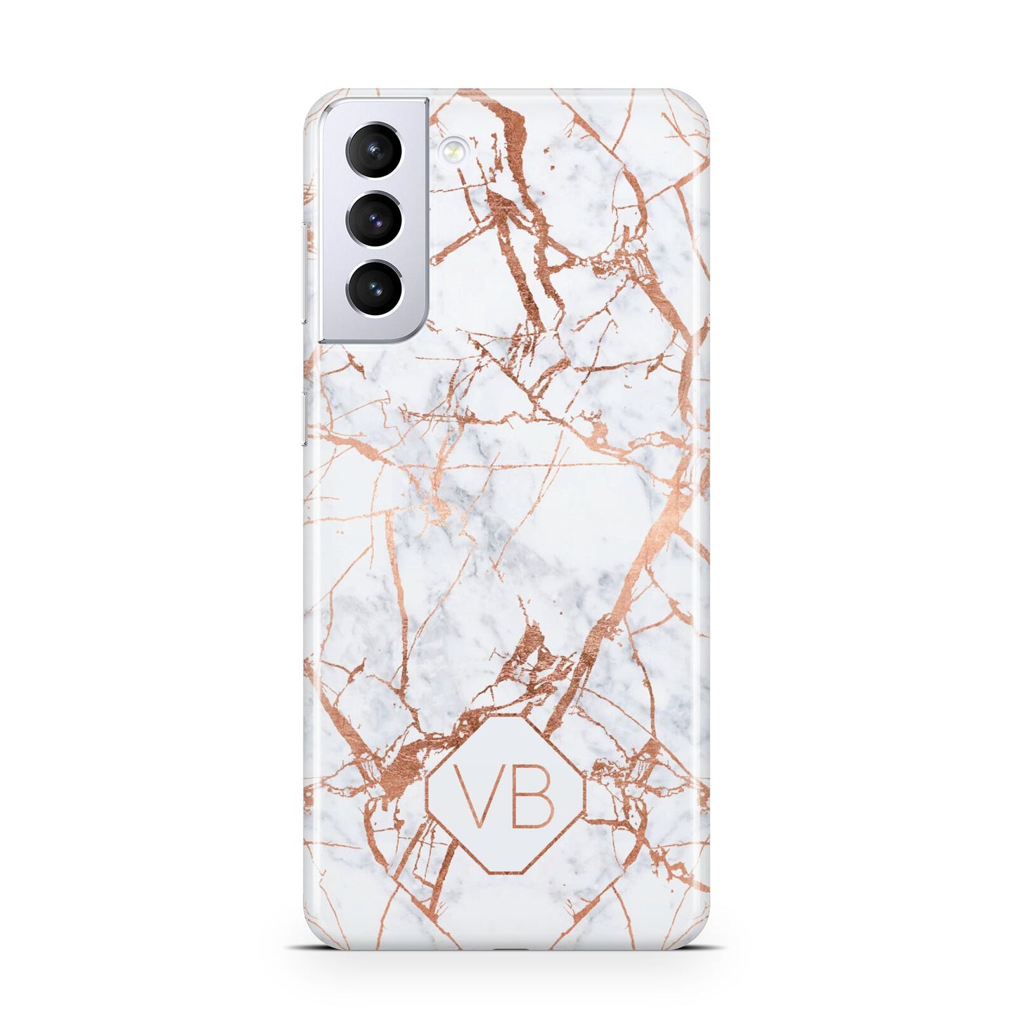 Personalised Rose Gold Vein Marble Initials Samsung S21 Plus Case