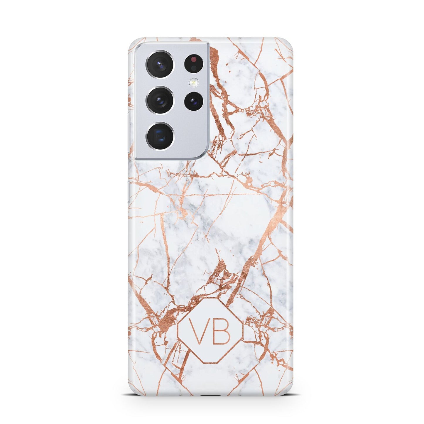 Personalised Rose Gold Vein Marble Initials Samsung S21 Ultra Case
