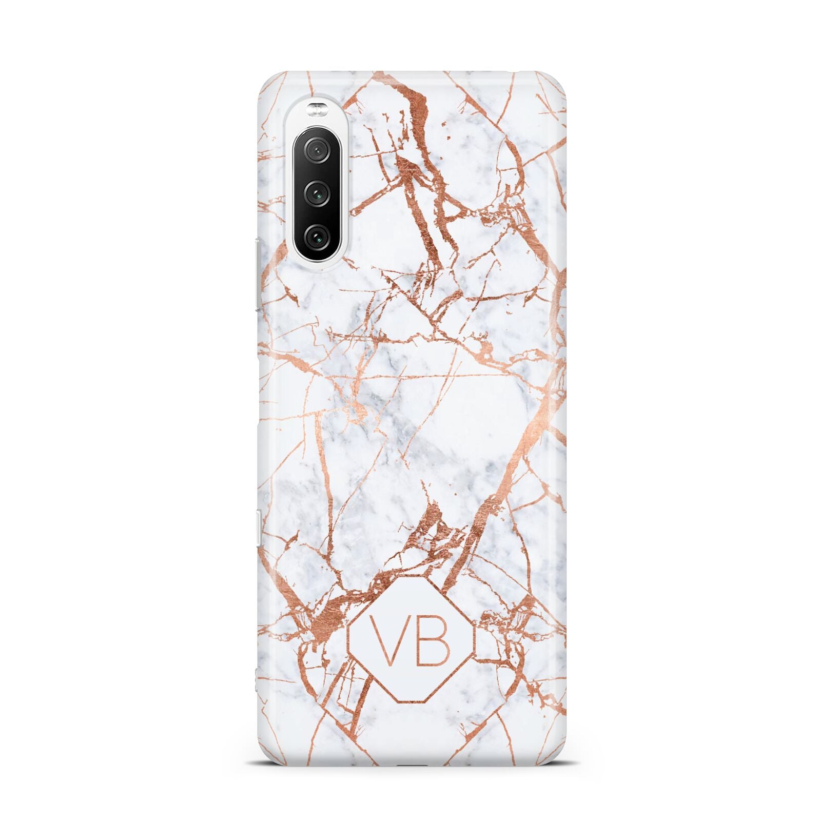 Personalised Rose Gold Vein Marble Initials Sony Xperia 10 III Case