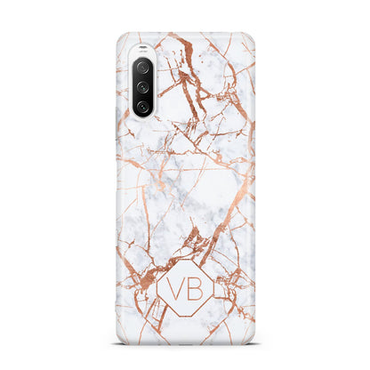 Personalised Rose Gold Vein Marble Initials Sony Xperia 10 III Case