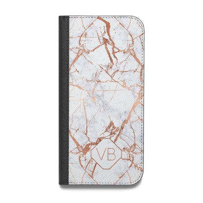Personalised Rose Gold Vein Marble Initials Vegan Leather Flip iPhone Case