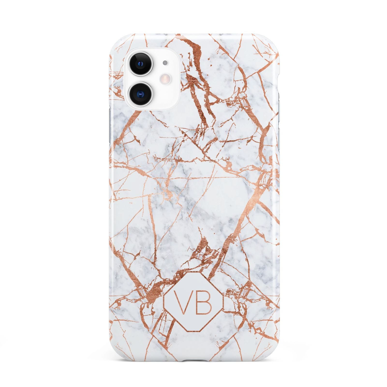 Personalised Rose Gold Vein Marble Initials iPhone 11 3D Tough Case