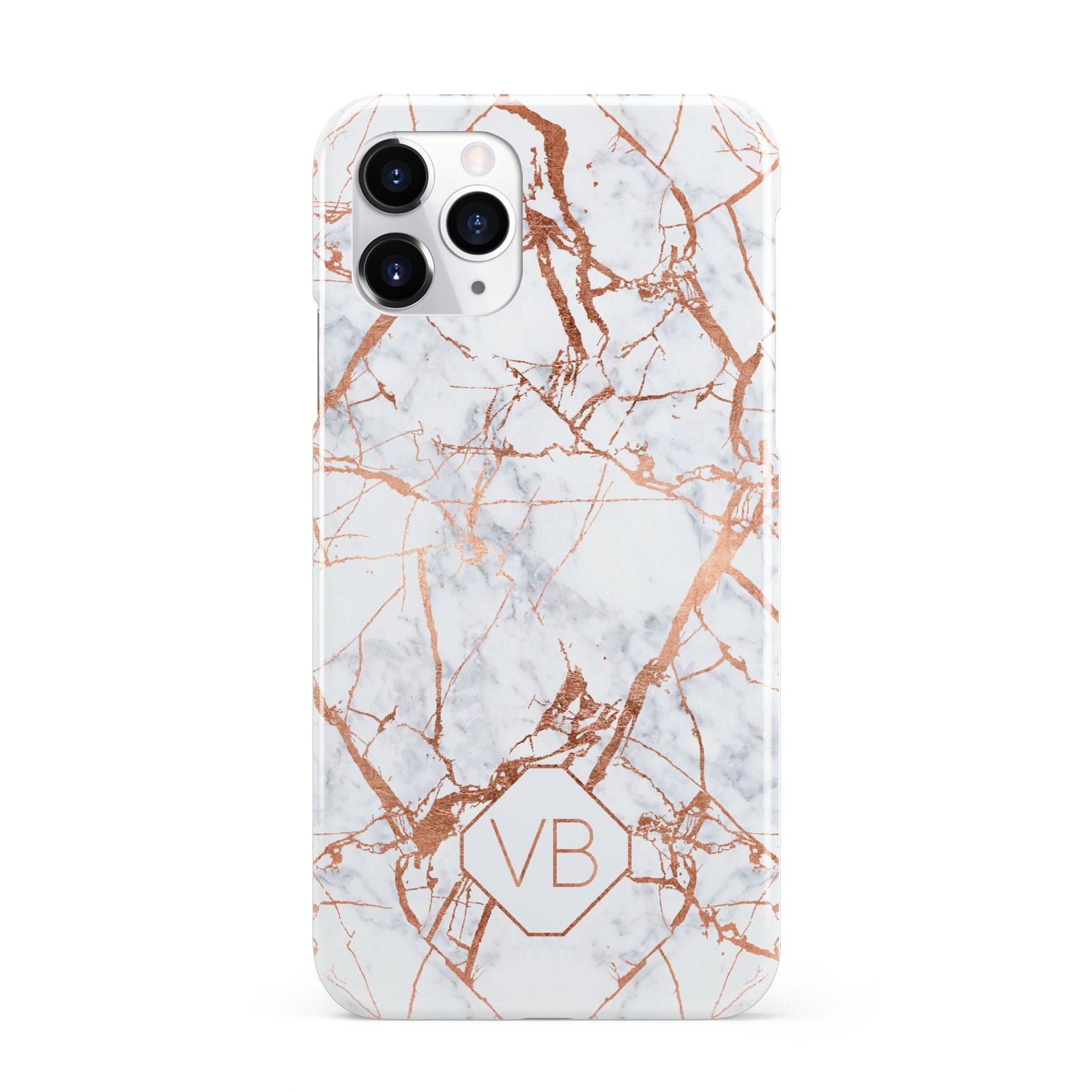 Personalised Rose Gold Vein Marble Initials iPhone 11 Pro 3D Snap Case
