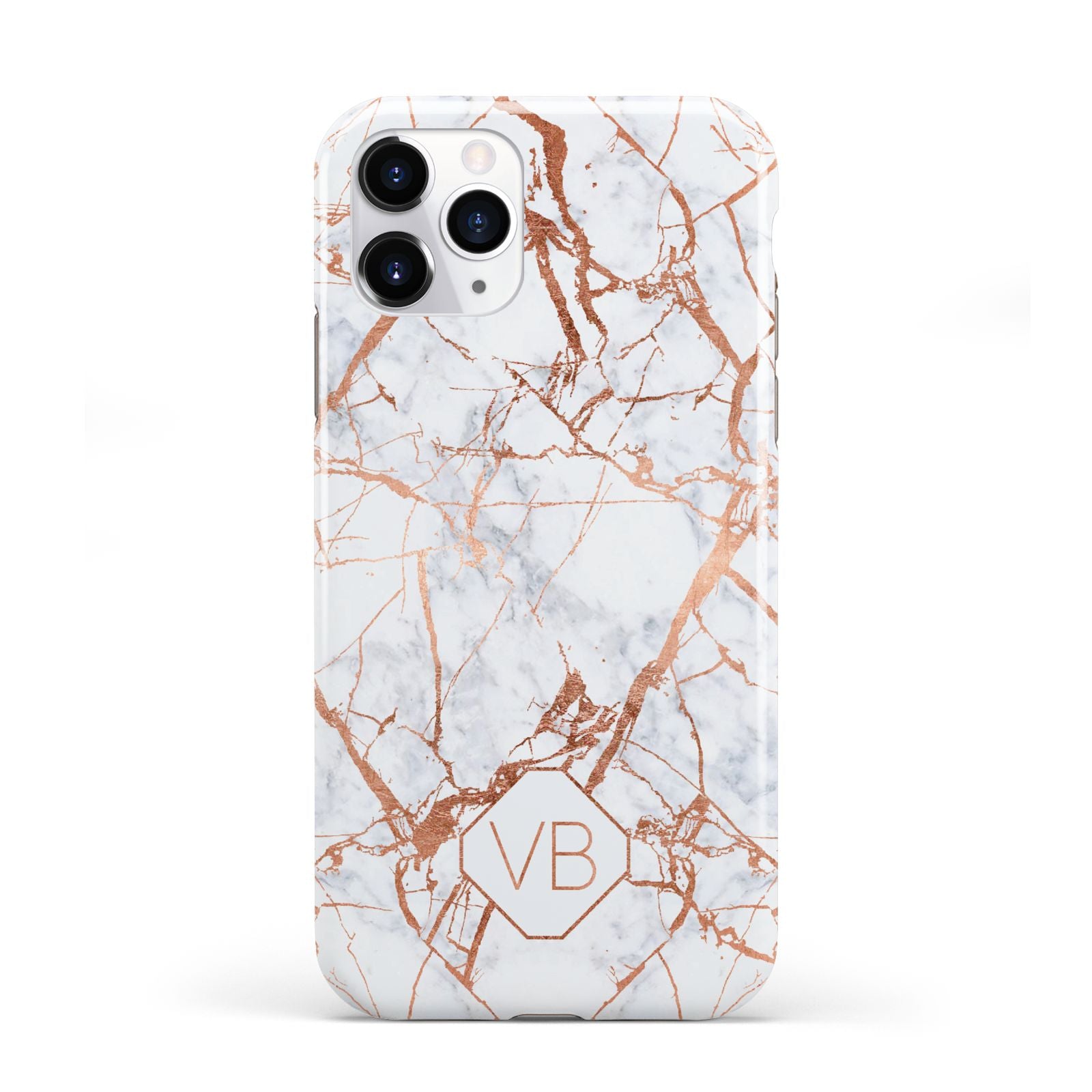 Personalised Rose Gold Vein Marble Initials iPhone 11 Pro 3D Tough Case