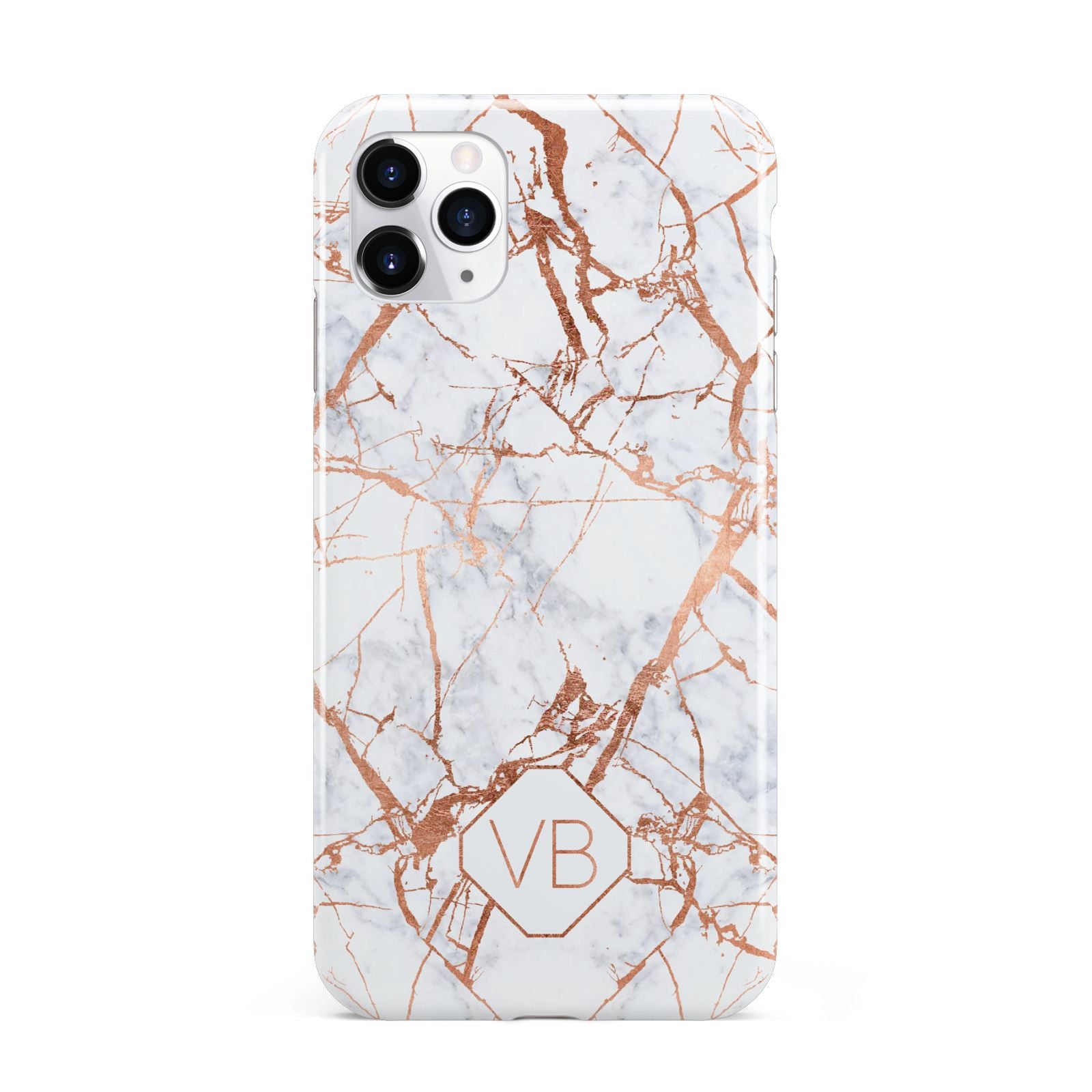 Personalised Rose Gold Vein Marble Initials iPhone 11 Pro Max 3D Tough Case