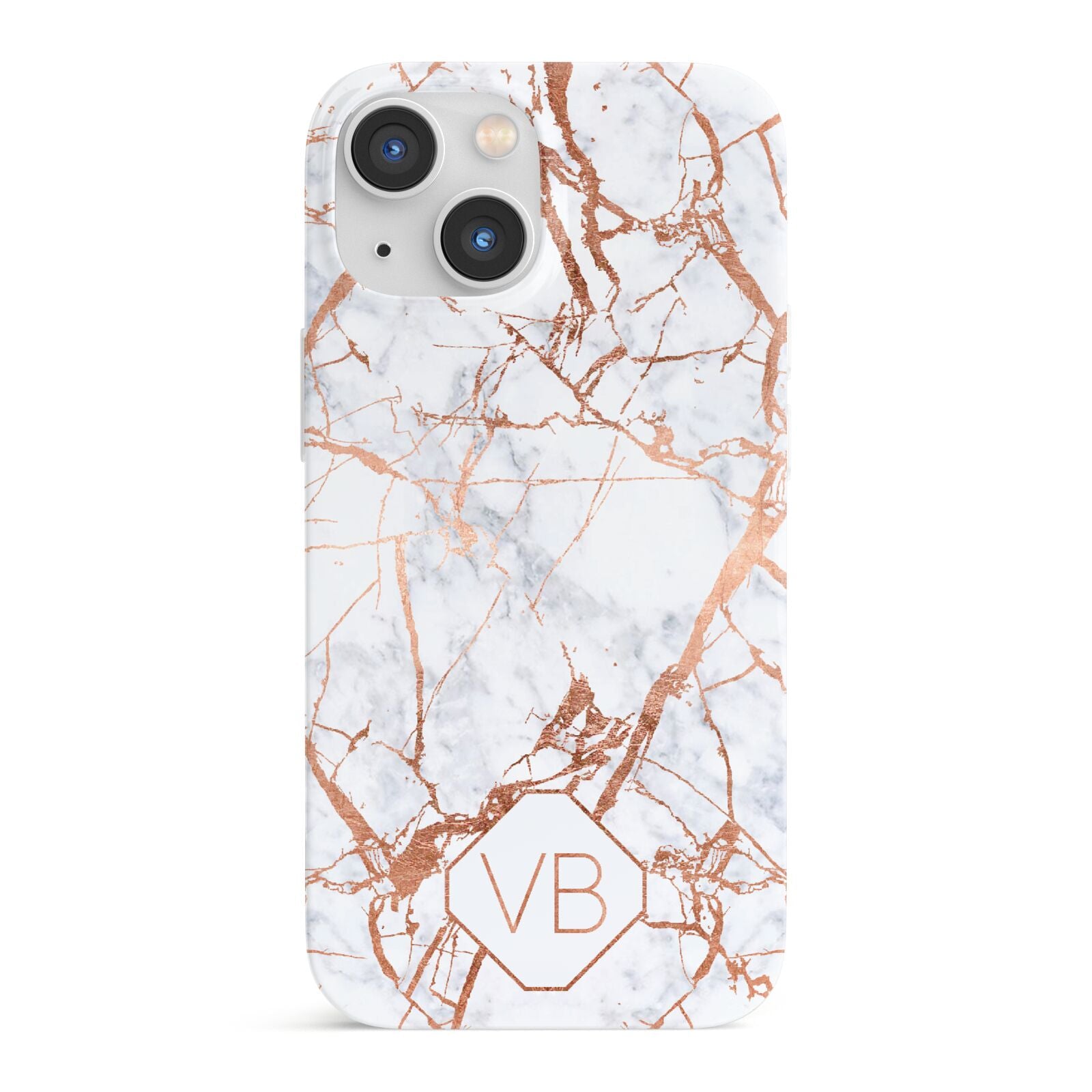 Personalised Rose Gold Vein Marble Initials iPhone 13 Mini Full Wrap 3D Snap Case
