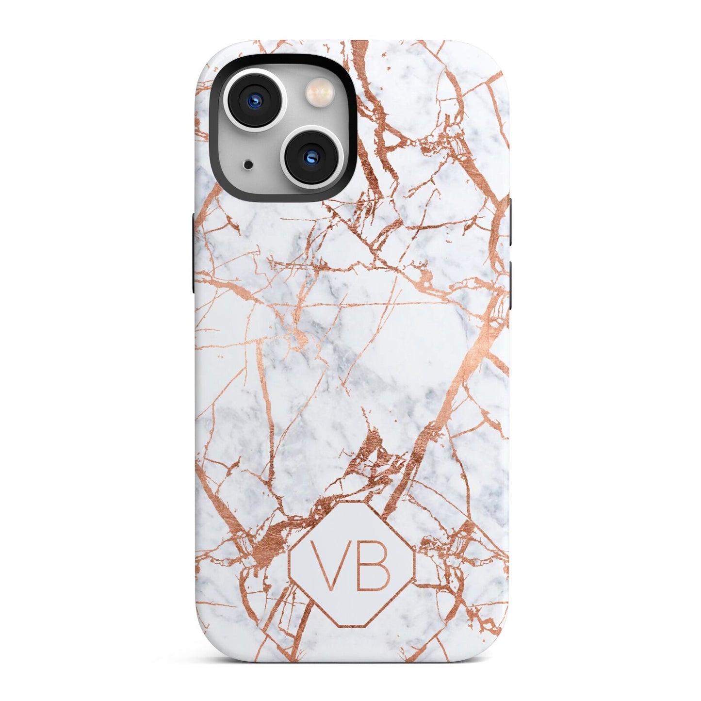 Personalised Rose Gold Vein Marble Initials iPhone 13 Mini Full Wrap 3D Tough Case