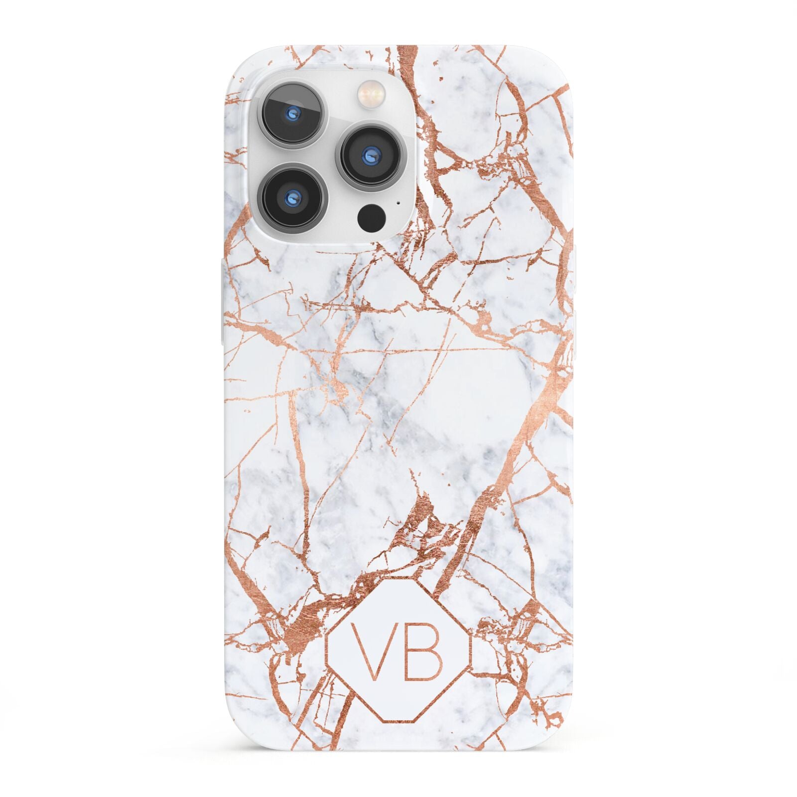 Personalised Rose Gold Vein Marble Initials iPhone 13 Pro Full Wrap 3D Snap Case