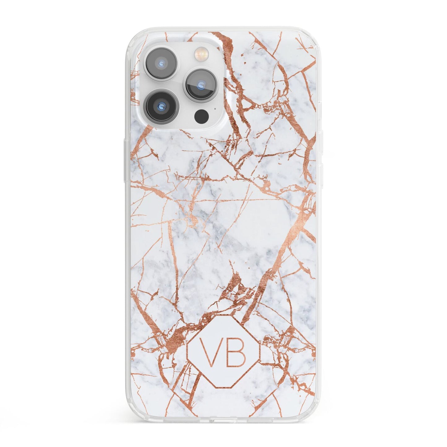 Personalised Rose Gold Vein Marble Initials iPhone 13 Pro Max Clear Bumper Case