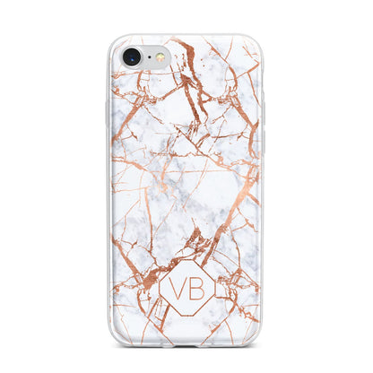 Personalised Rose Gold Vein Marble Initials iPhone 7 Bumper Case on Silver iPhone