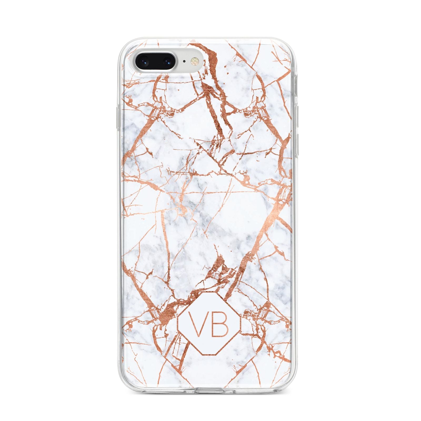 Personalised Rose Gold Vein Marble Initials iPhone 8 Plus Bumper Case on Silver iPhone