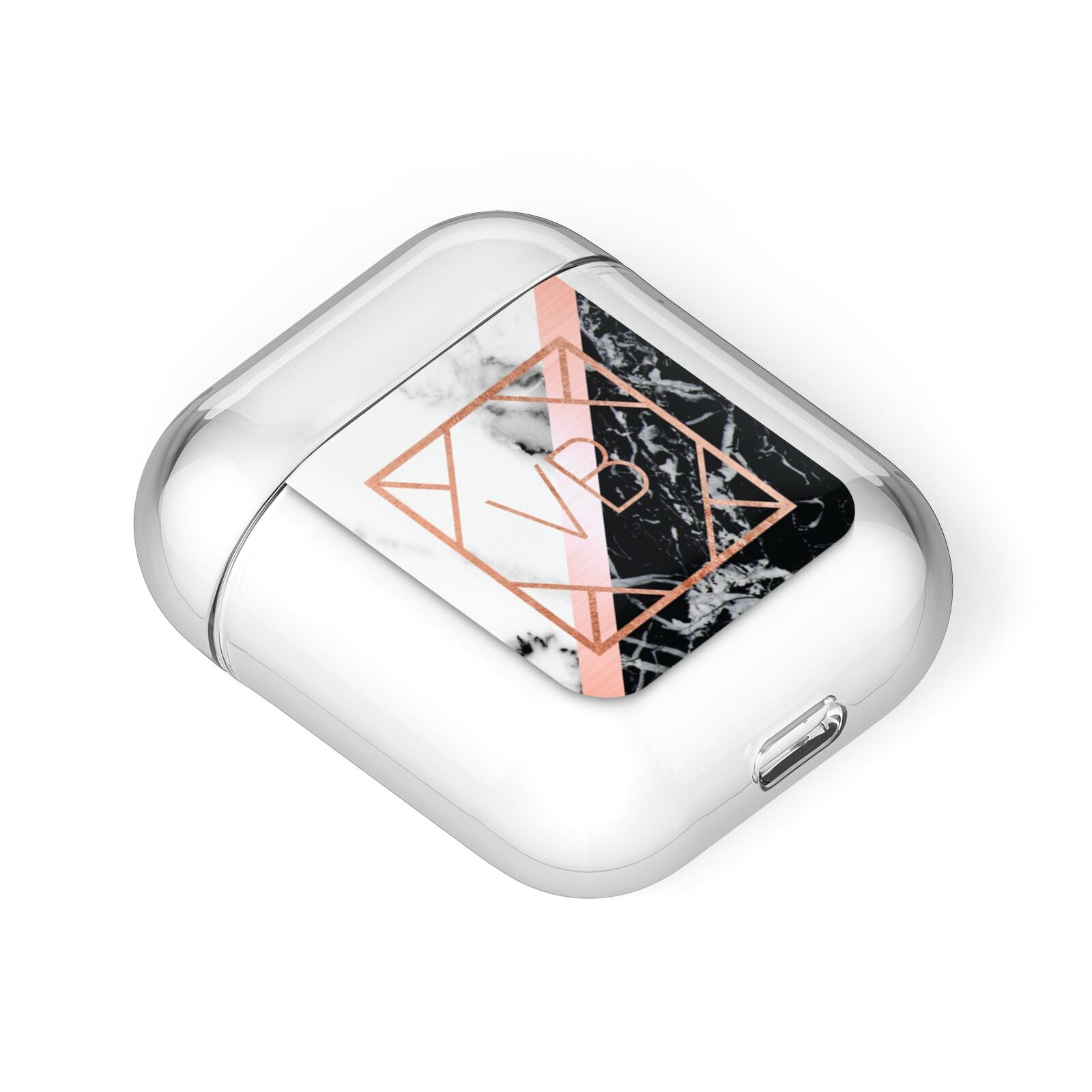 Personalised Rose Gold With Marble Initials AirPods Case Laid Flat