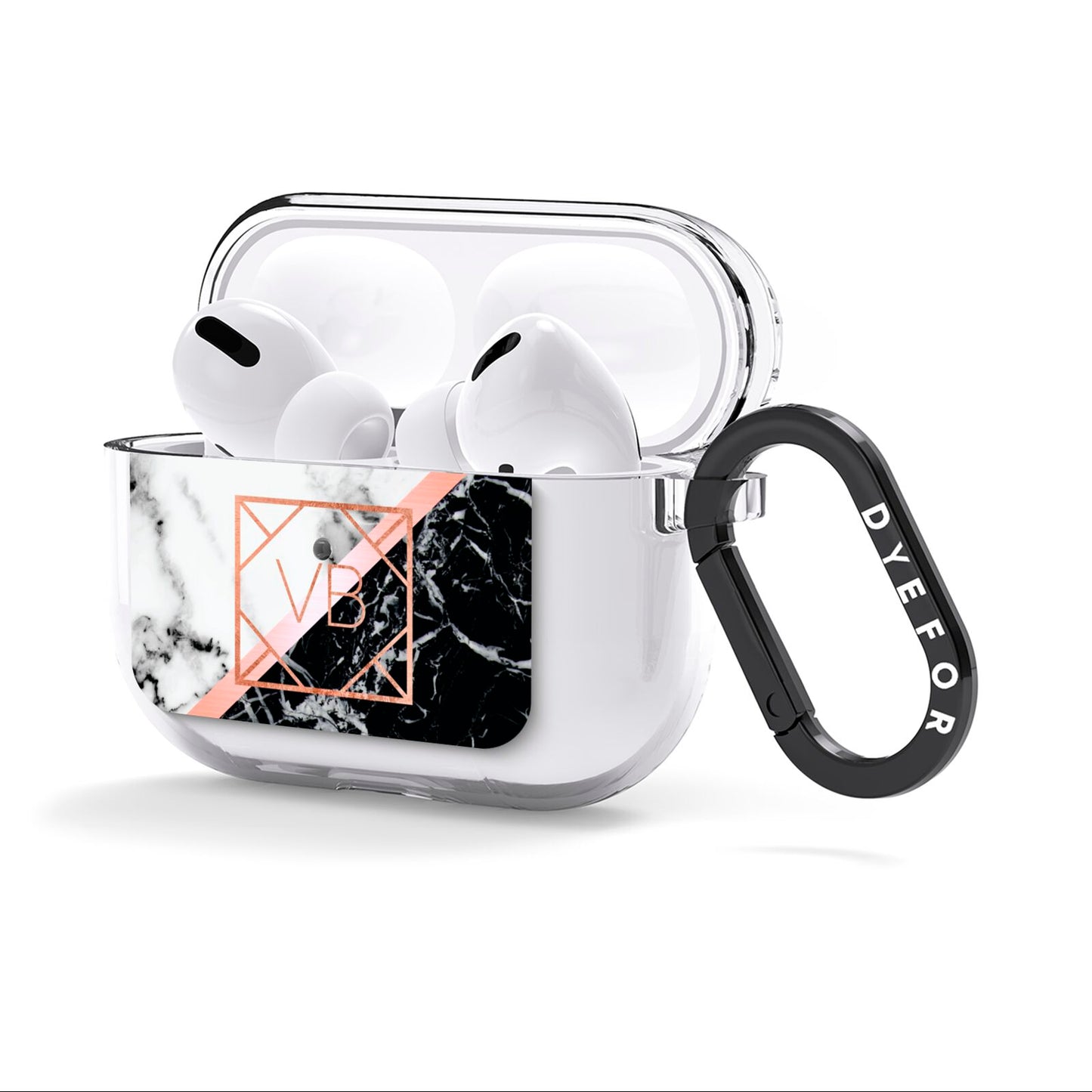 Personalised Rose Gold With Marble Initials AirPods Clear Case 3rd Gen Side Image