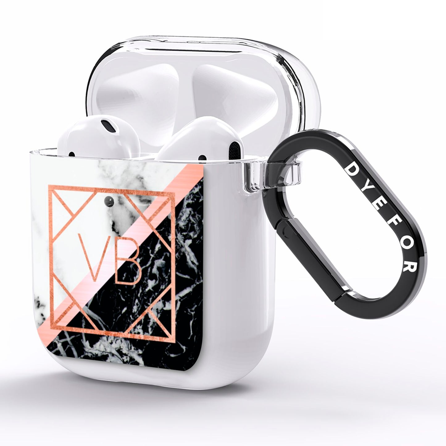 Personalised Rose Gold With Marble Initials AirPods Clear Case Side Image