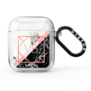 Personalised Rose Gold With Marble Initials AirPods Case