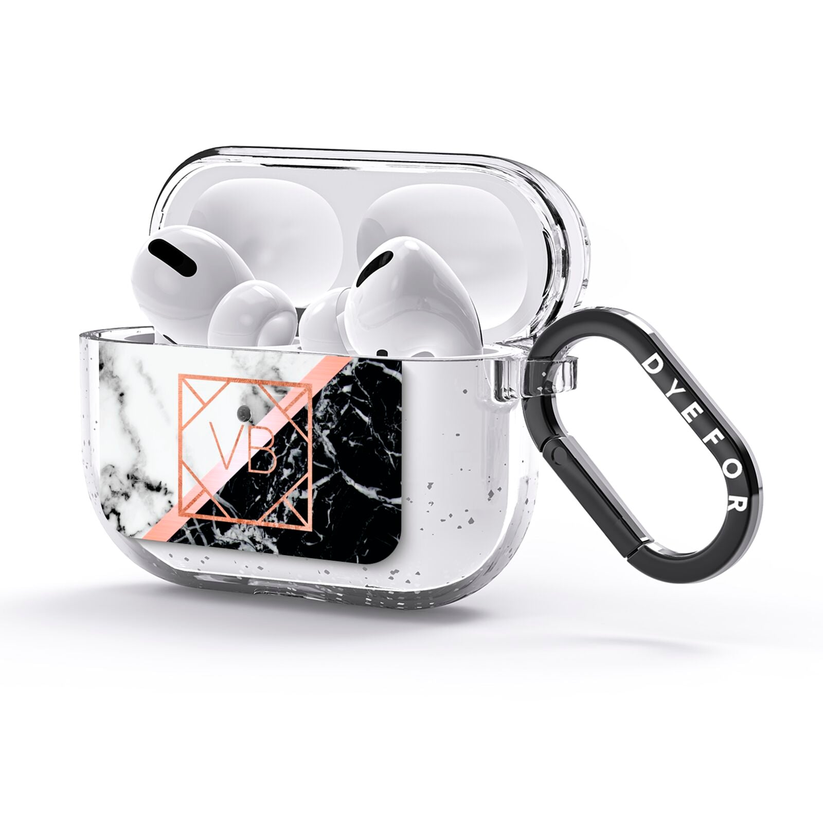 Personalised Rose Gold With Marble Initials AirPods Glitter Case 3rd Gen Side Image