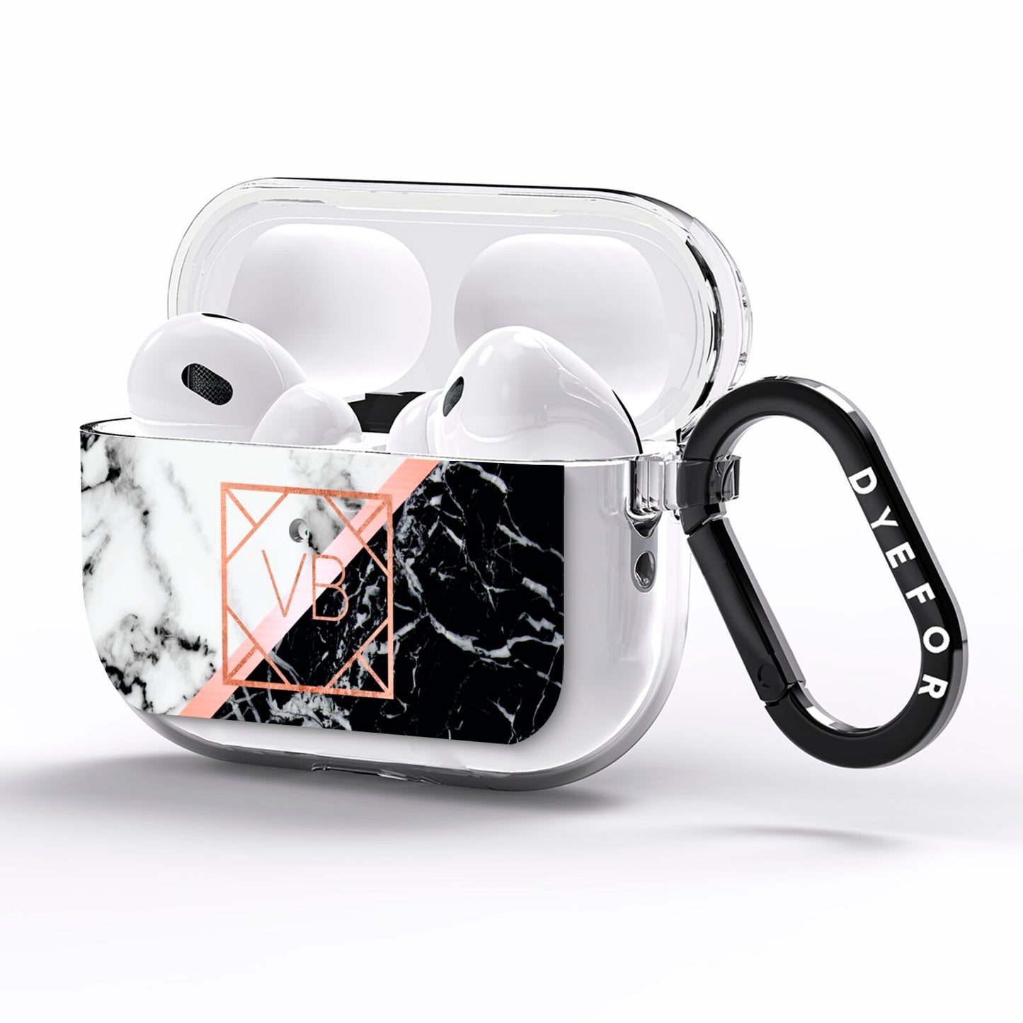 Personalised Rose Gold With Marble Initials AirPods Pro Clear Case Side Image