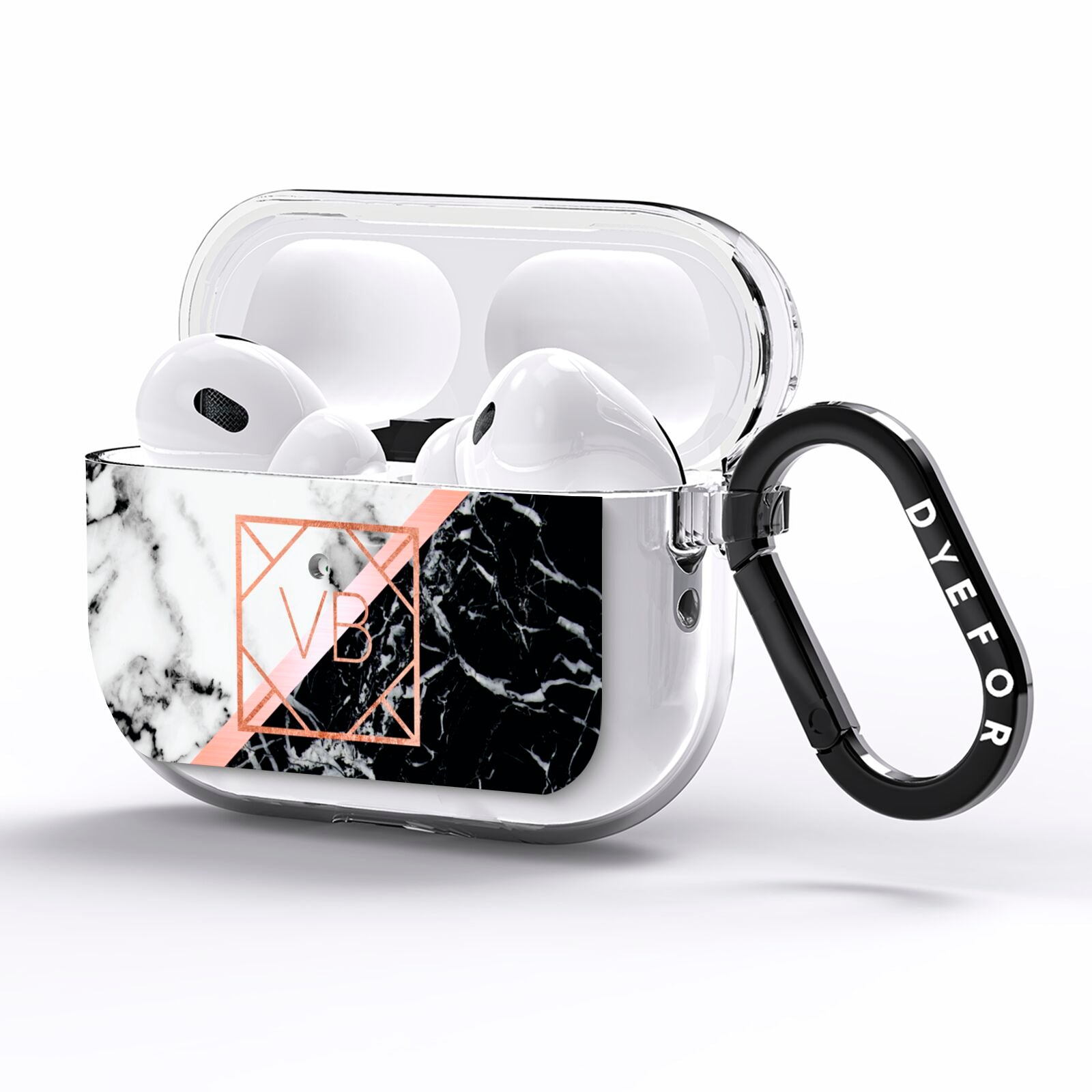 Personalised Rose Gold With Marble Initials AirPods Pro Clear Case Side Image