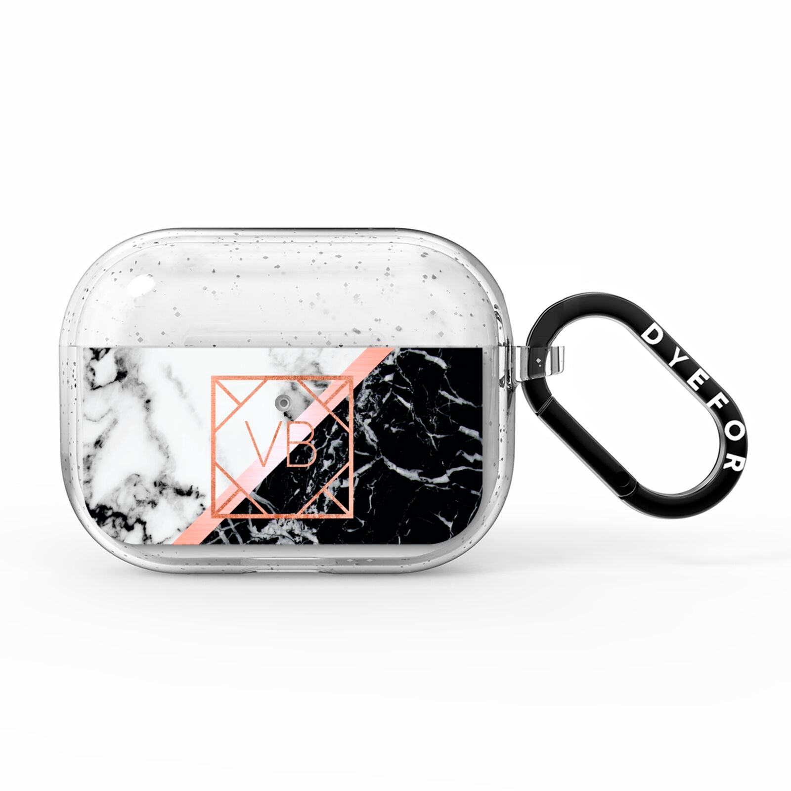 Personalised Rose Gold With Marble Initials AirPods Pro Glitter Case