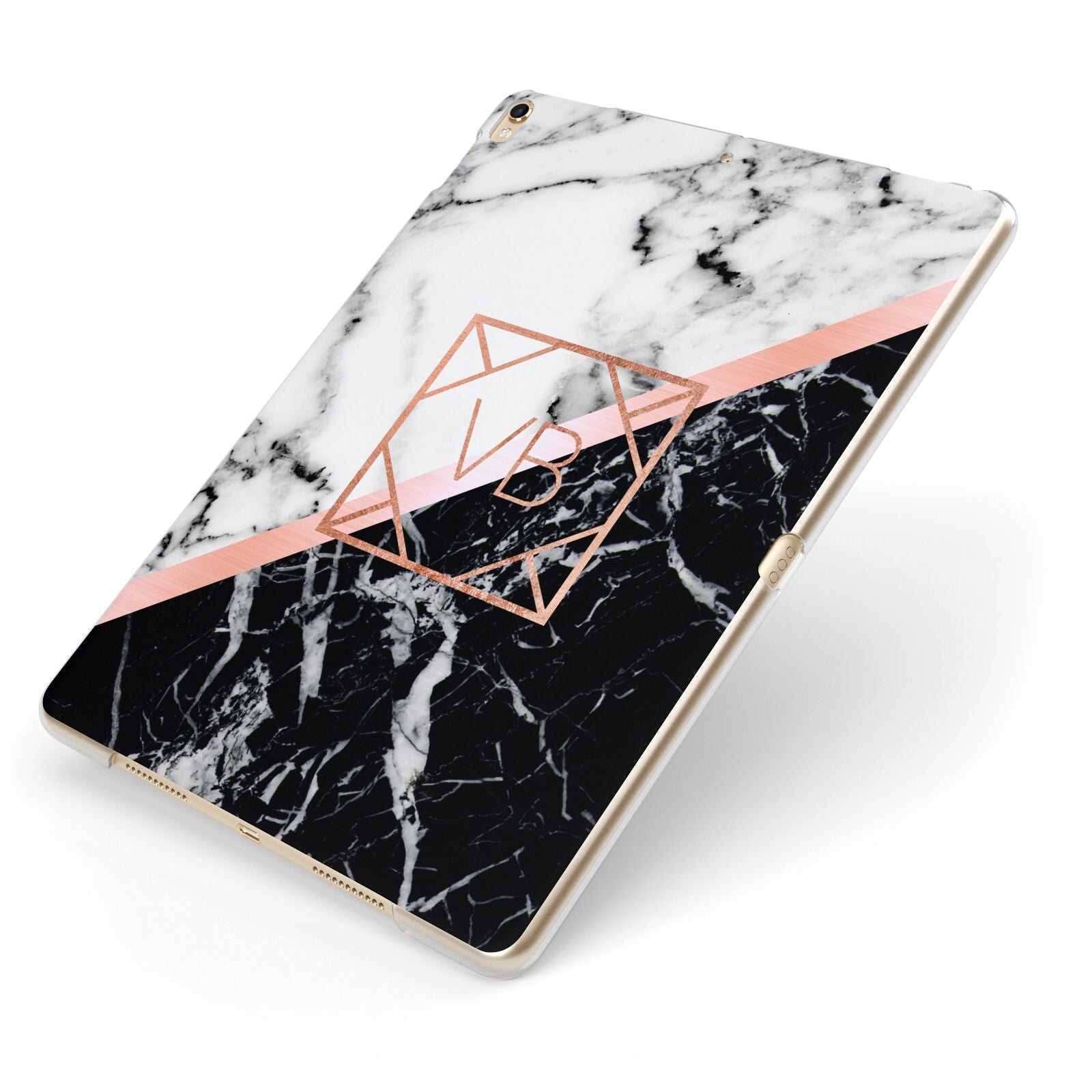 Personalised Rose Gold With Marble Initials Apple iPad Case on Gold iPad Side View