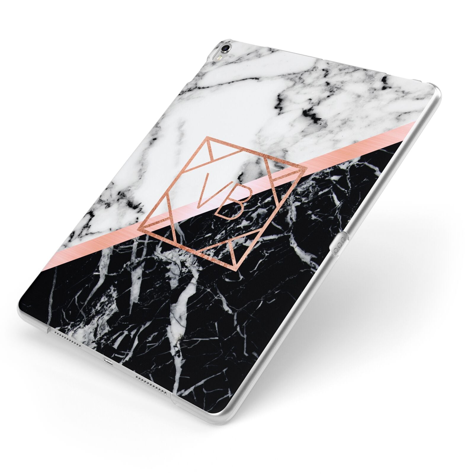 Personalised Rose Gold With Marble Initials Apple iPad Case on Silver iPad Side View