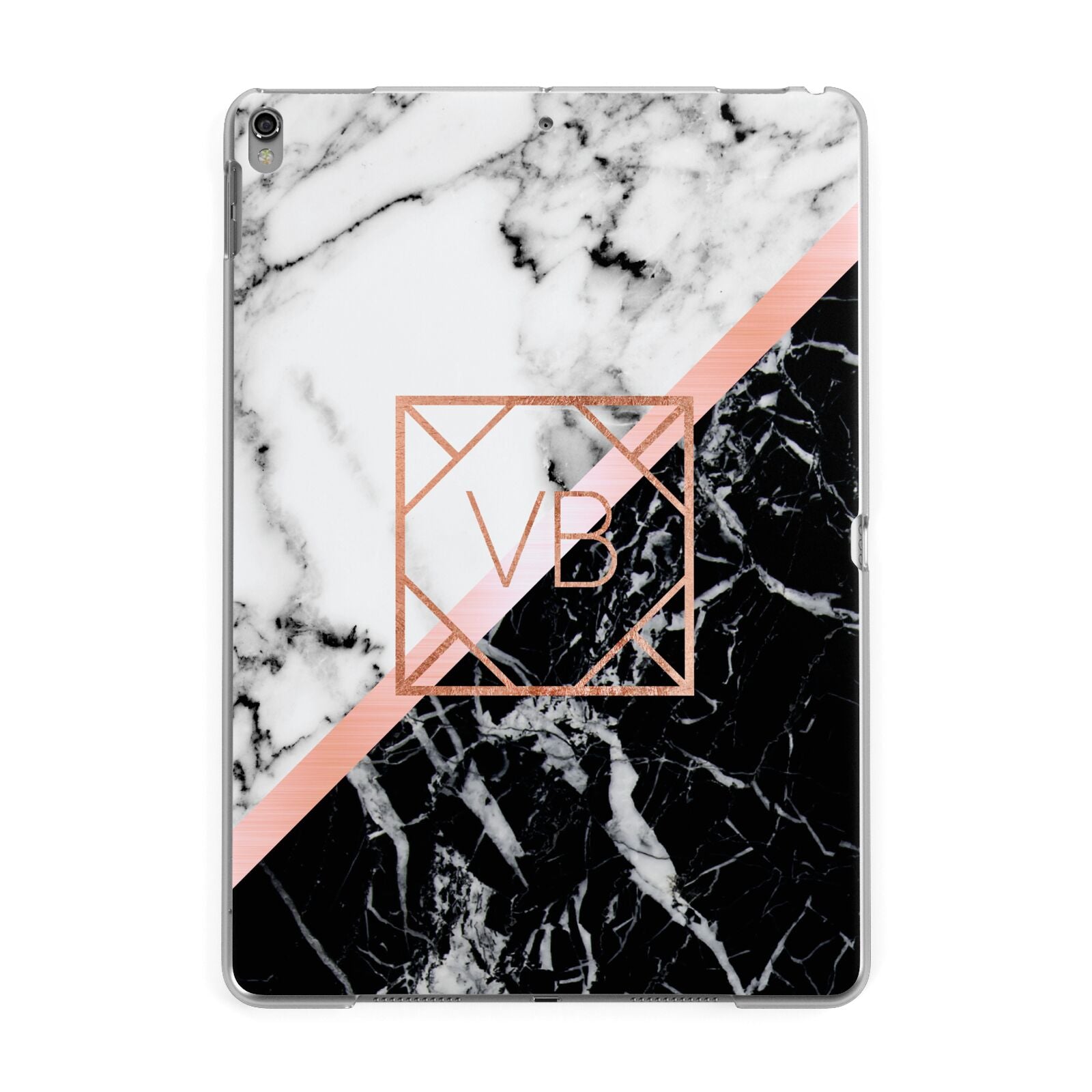 Personalised Rose Gold With Marble Initials Apple iPad Grey Case