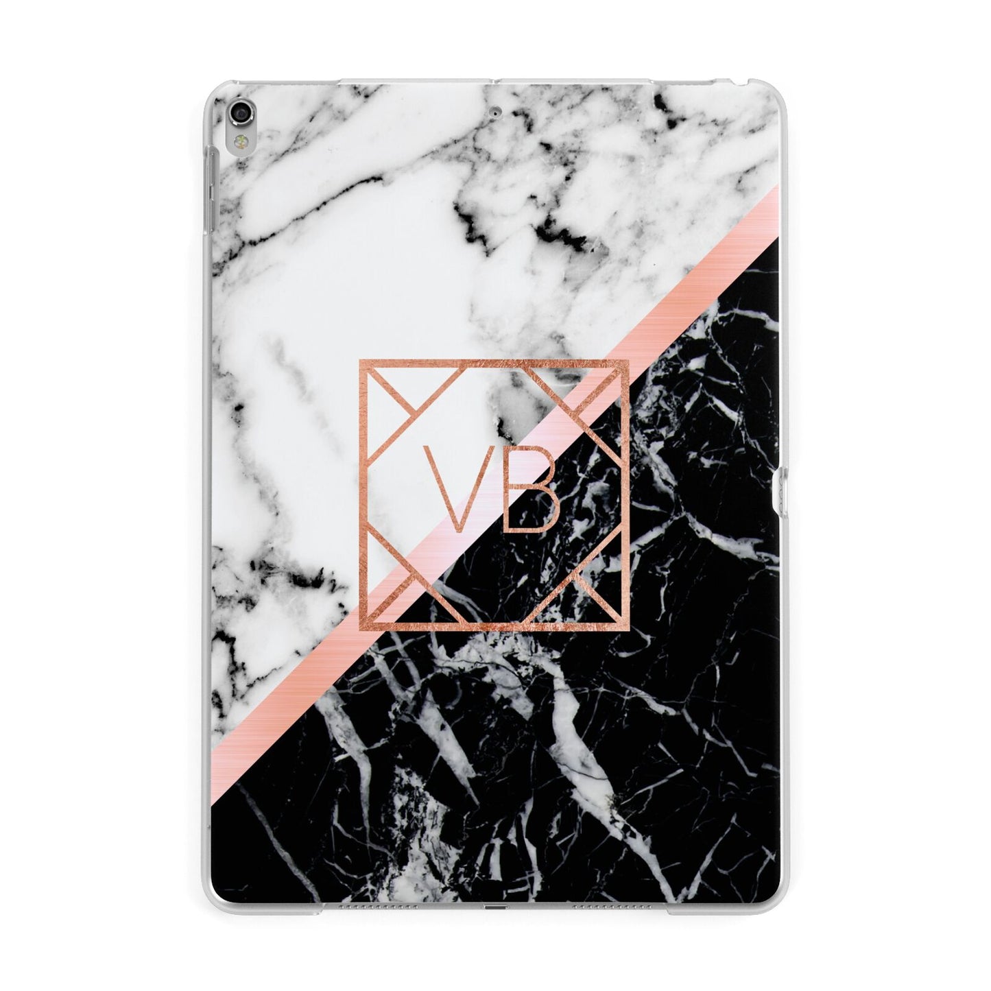 Personalised Rose Gold With Marble Initials Apple iPad Silver Case