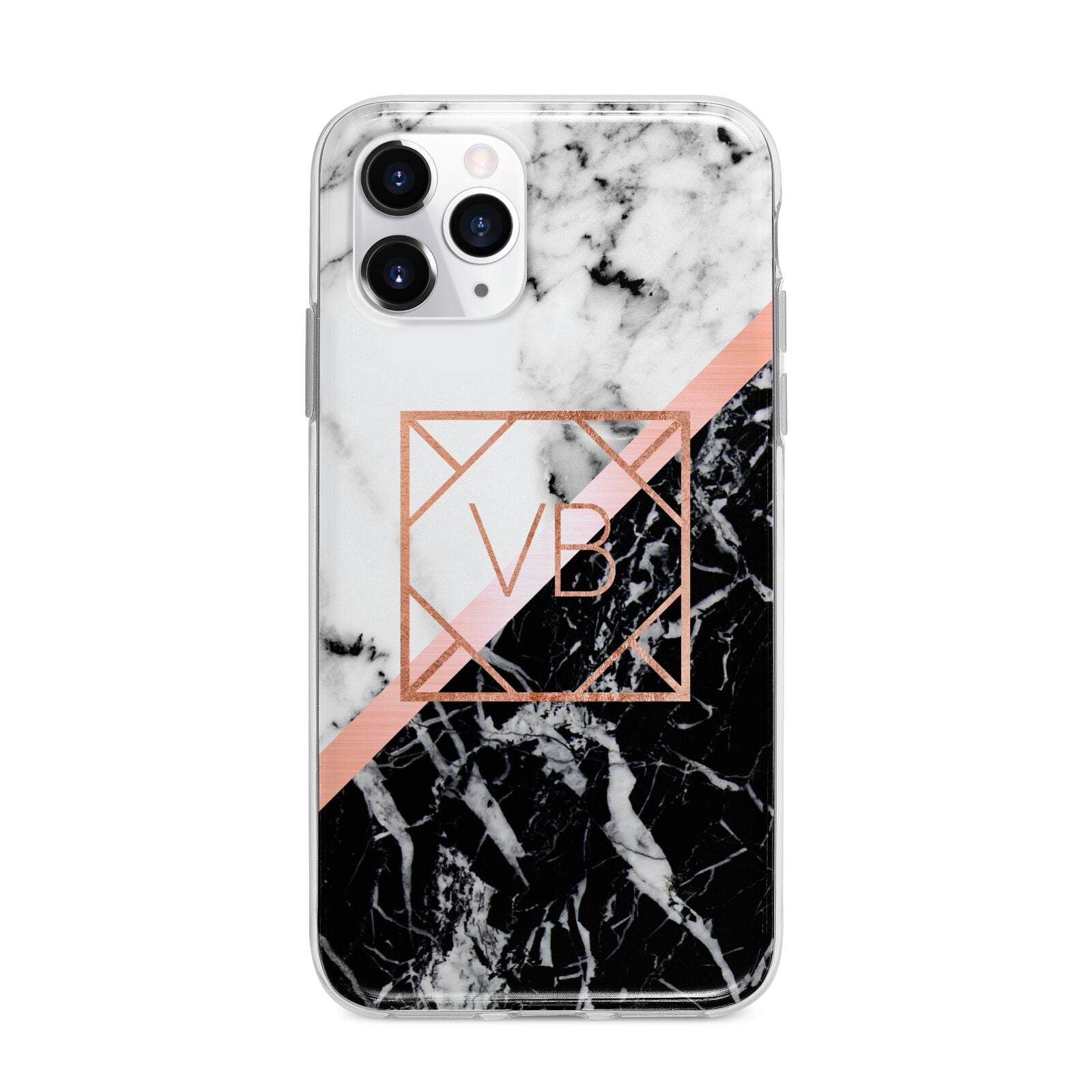 Personalised Rose Gold With Marble Initials Apple iPhone 11 Pro in Silver with Bumper Case