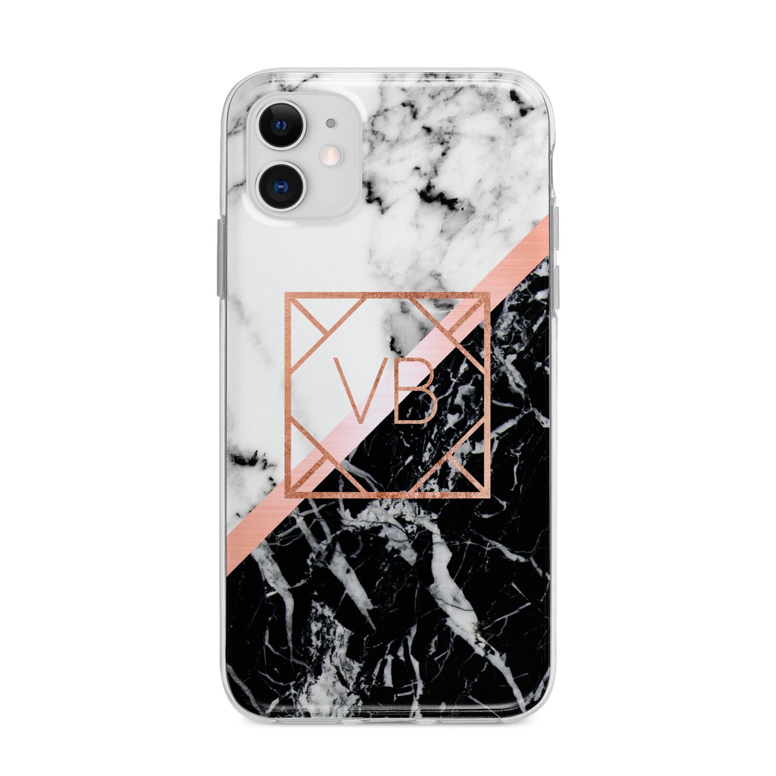 Personalised Rose Gold With Marble Initials Apple iPhone 11 in White with Bumper Case