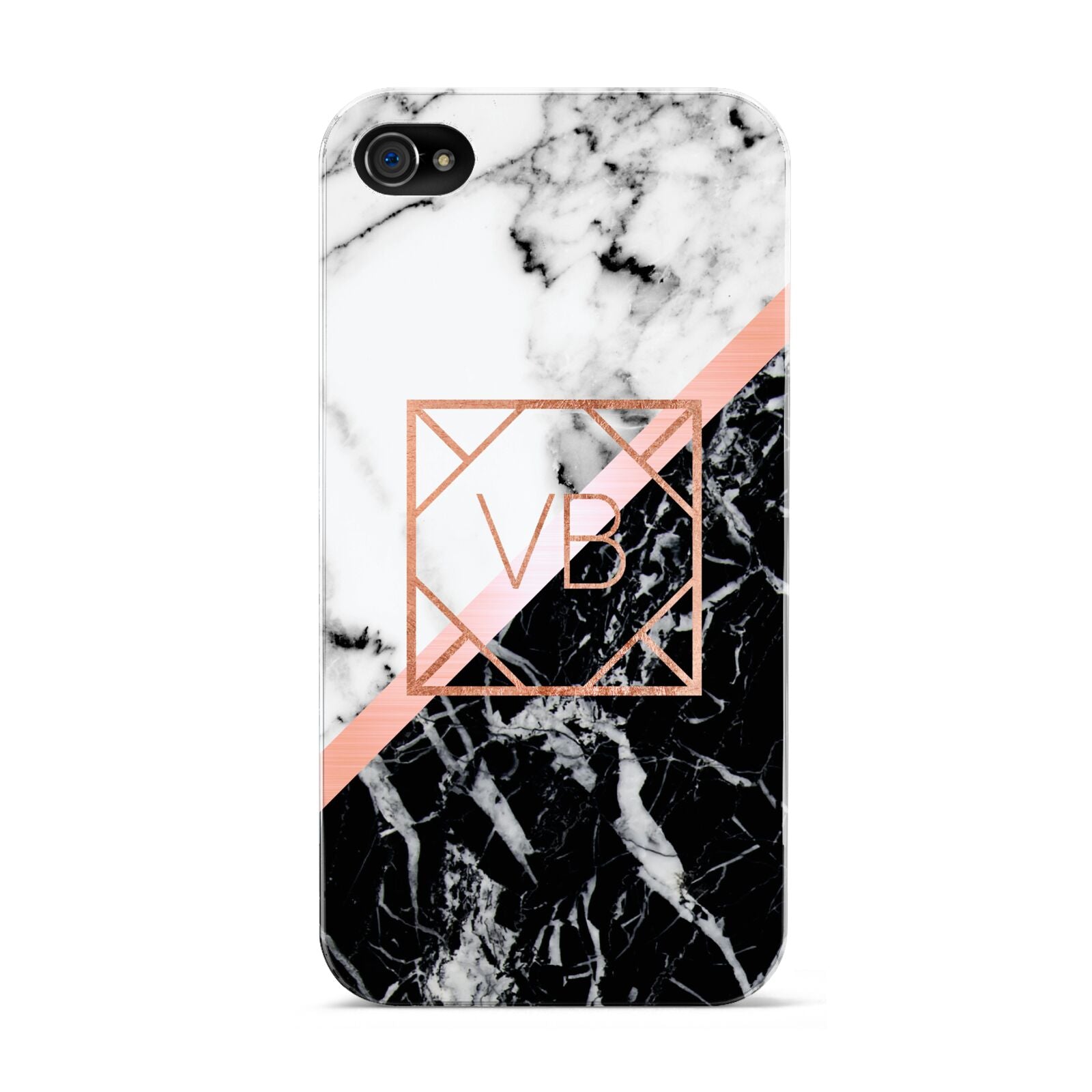 Personalised Rose Gold With Marble Initials Apple iPhone 4s Case