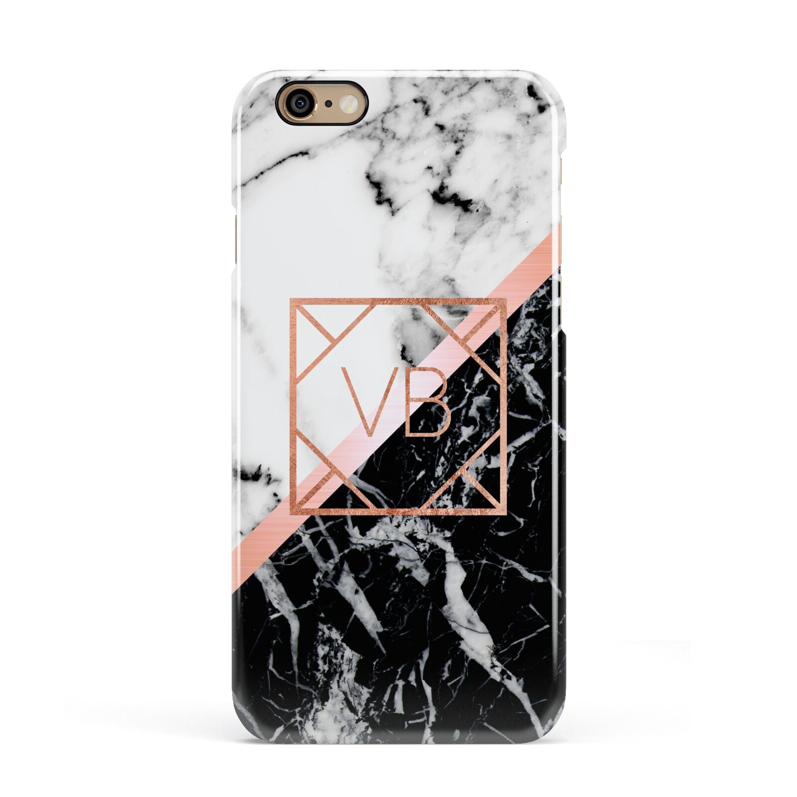 Personalised Rose Gold With Marble Initials Apple iPhone 6 3D Snap Case
