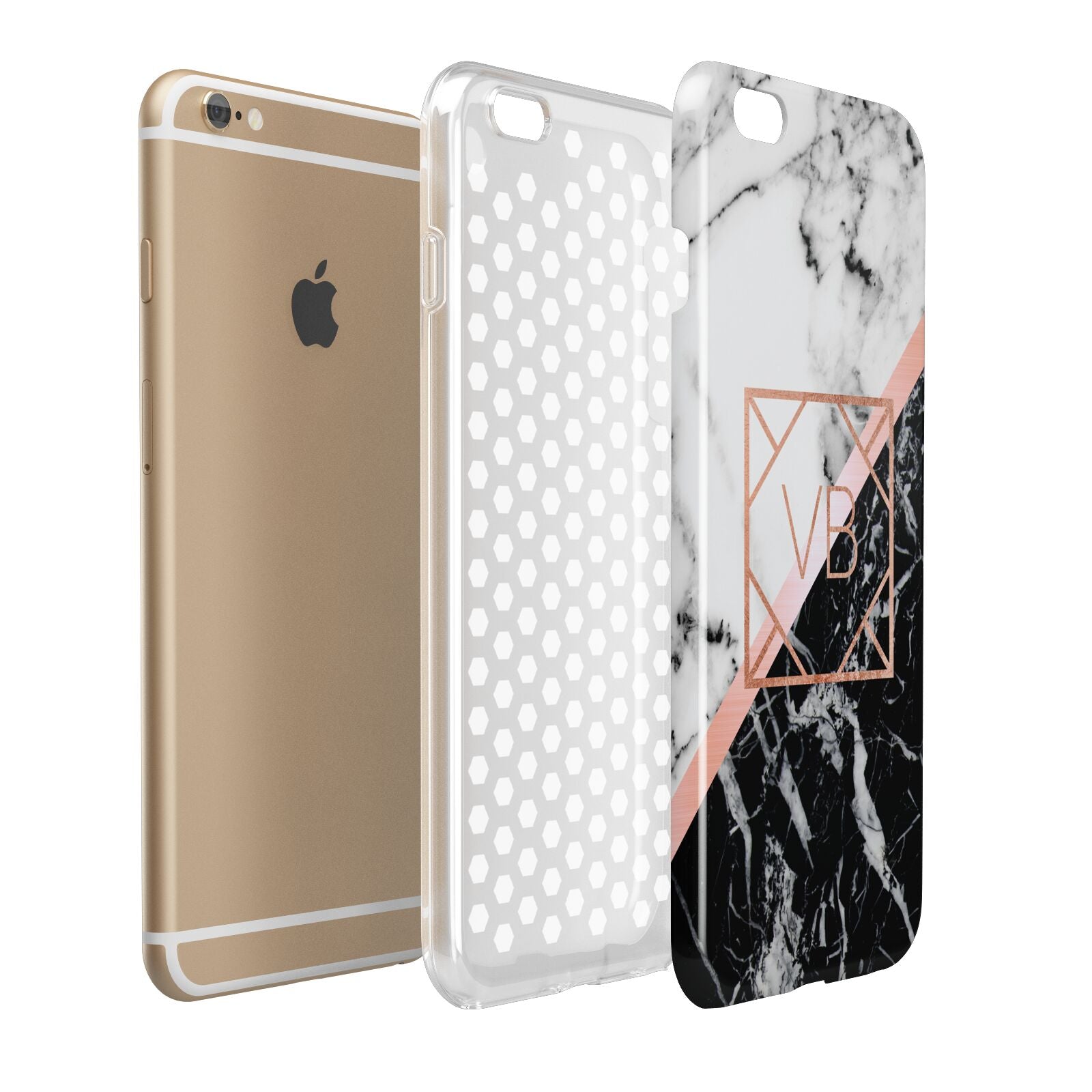 Personalised Rose Gold With Marble Initials Apple iPhone 6 Plus 3D Tough Case Expand Detail Image