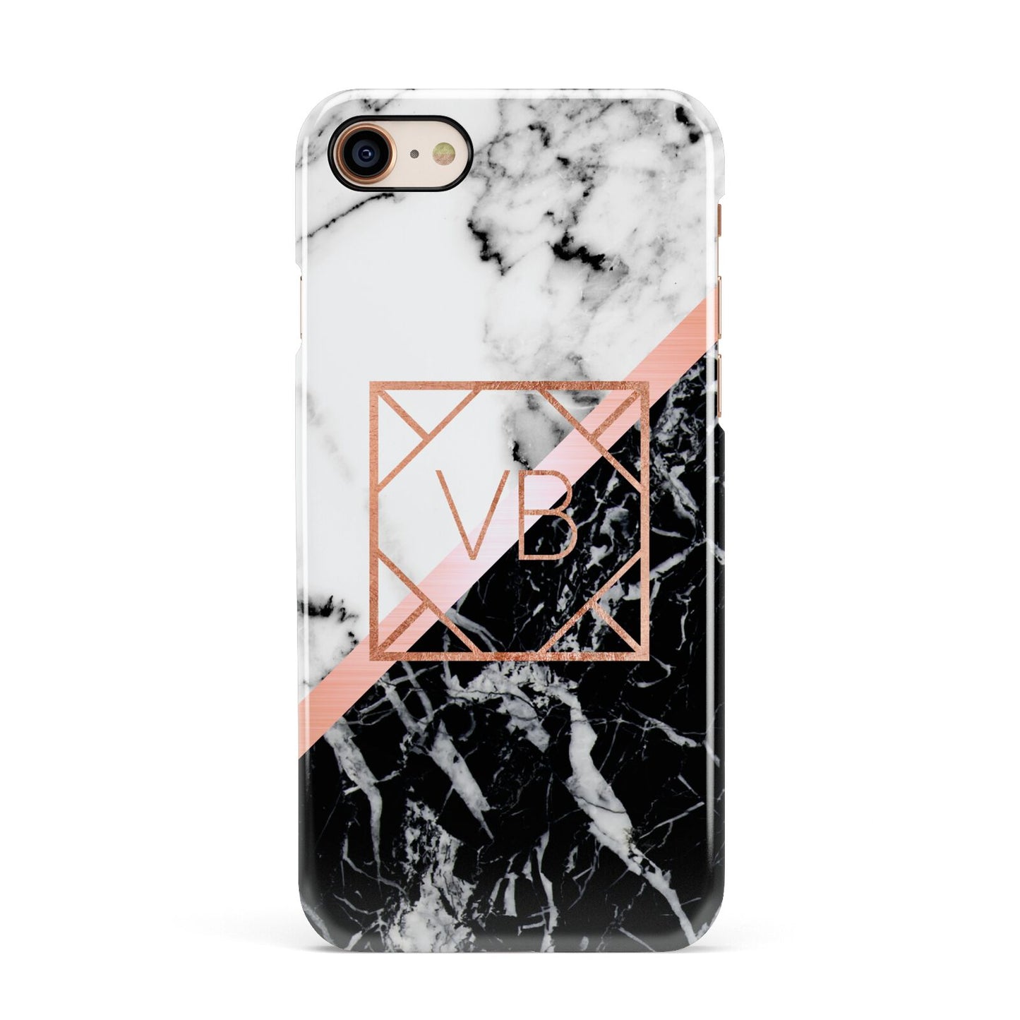 Personalised Rose Gold With Marble Initials Apple iPhone 7 8 3D Snap Case