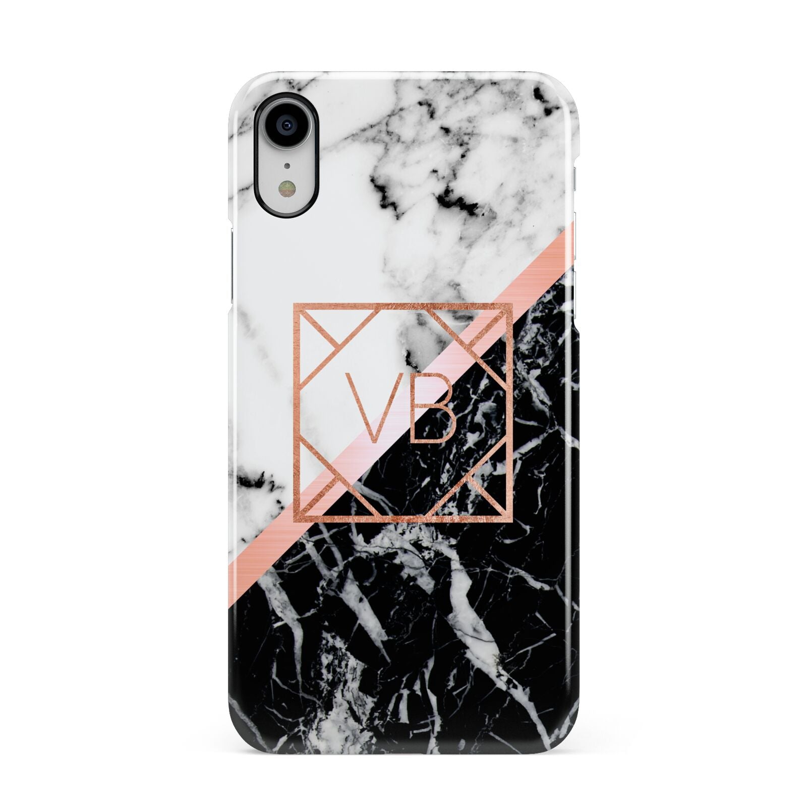 Personalised Rose Gold With Marble Initials Apple iPhone XR White 3D Snap Case