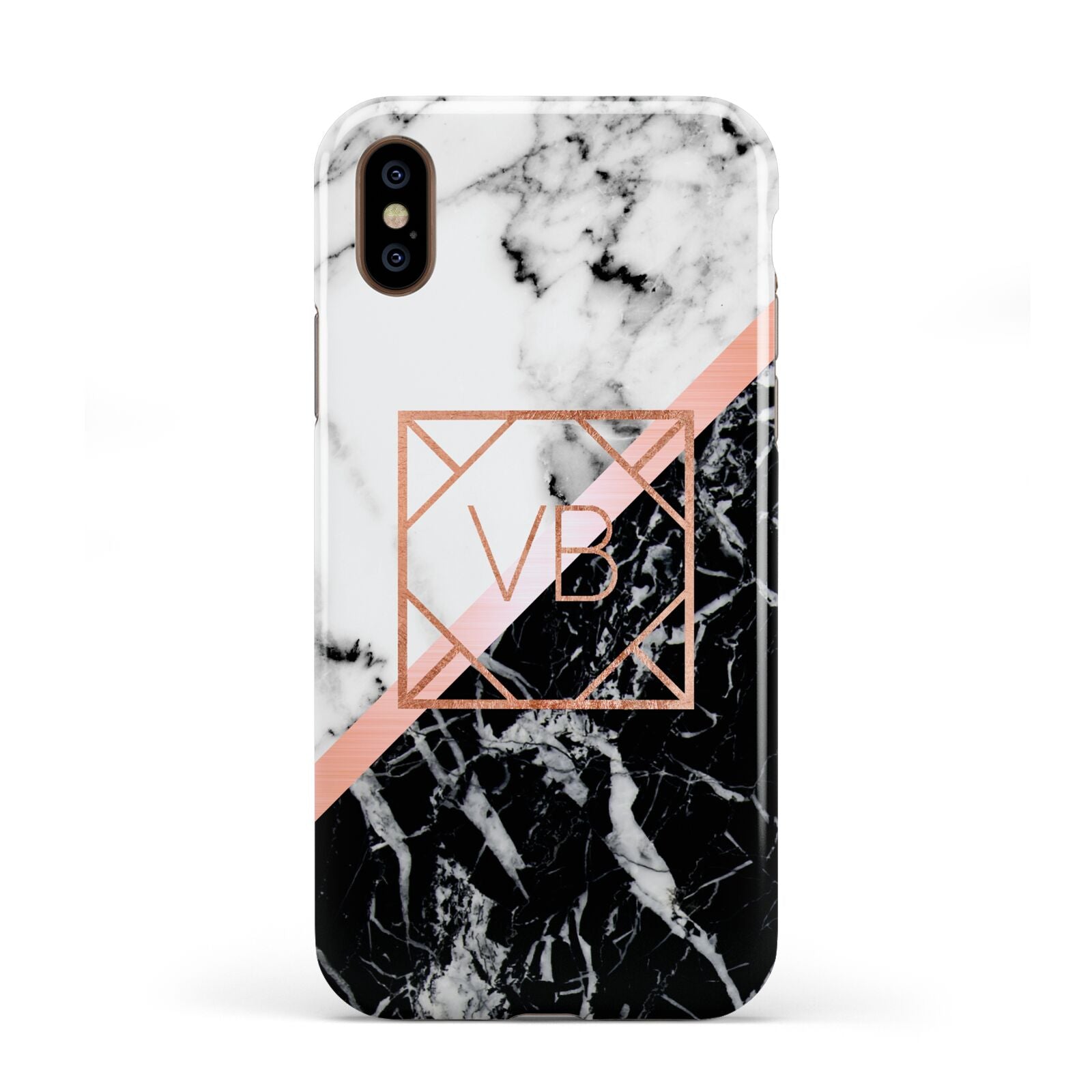 Personalised Rose Gold With Marble Initials Apple iPhone XS 3D Tough