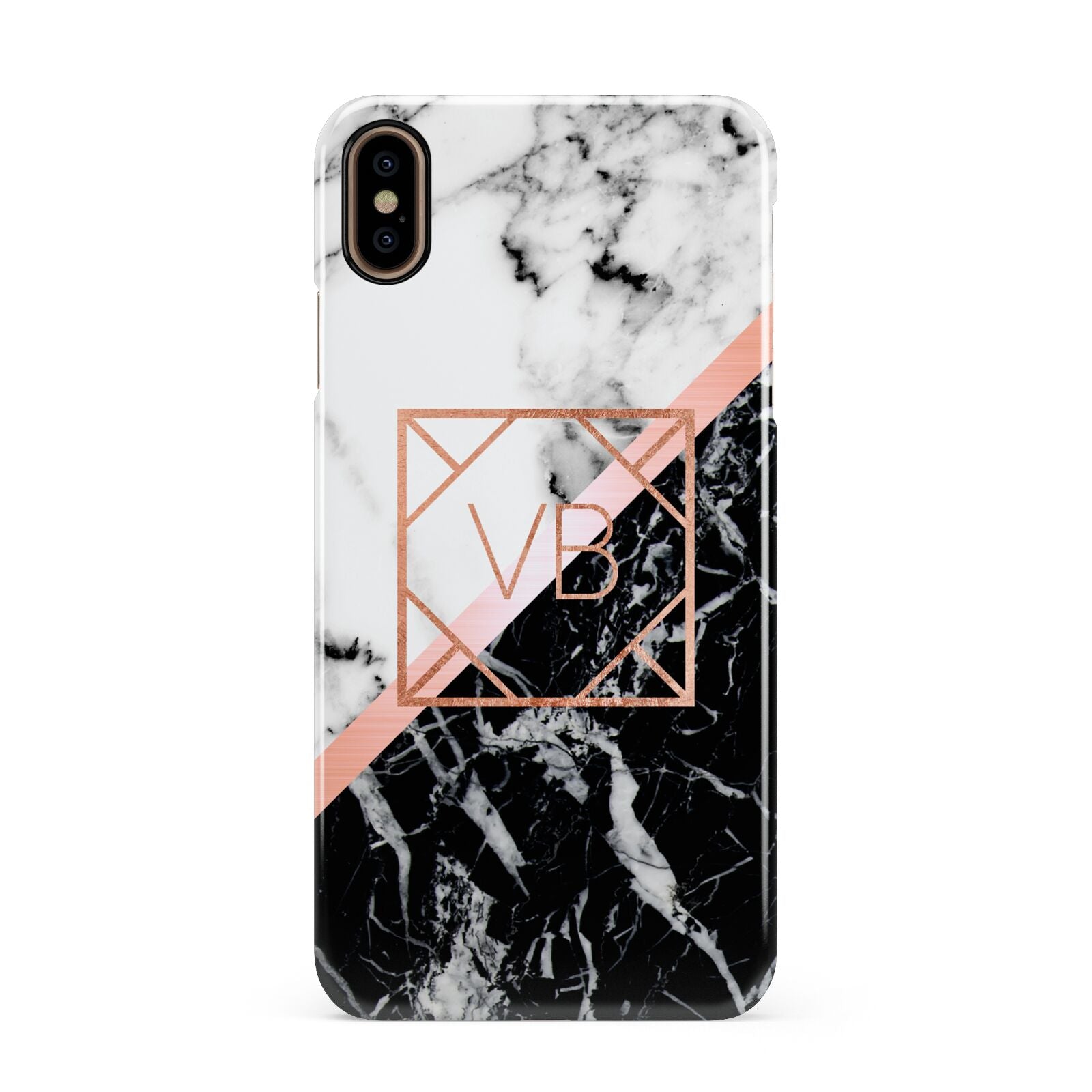 Personalised Rose Gold With Marble Initials Apple iPhone Xs Max 3D Snap Case