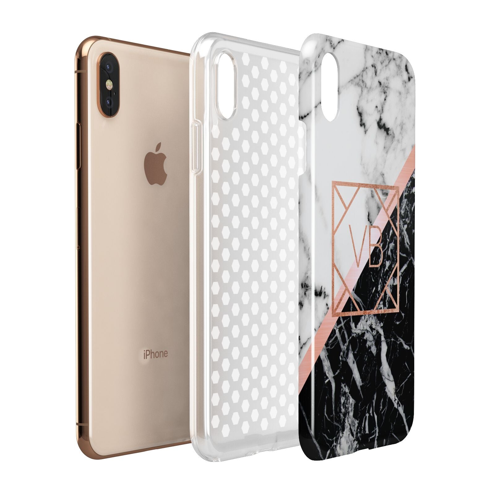 Personalised Rose Gold With Marble Initials Apple iPhone Xs Max 3D Tough Case Expanded View