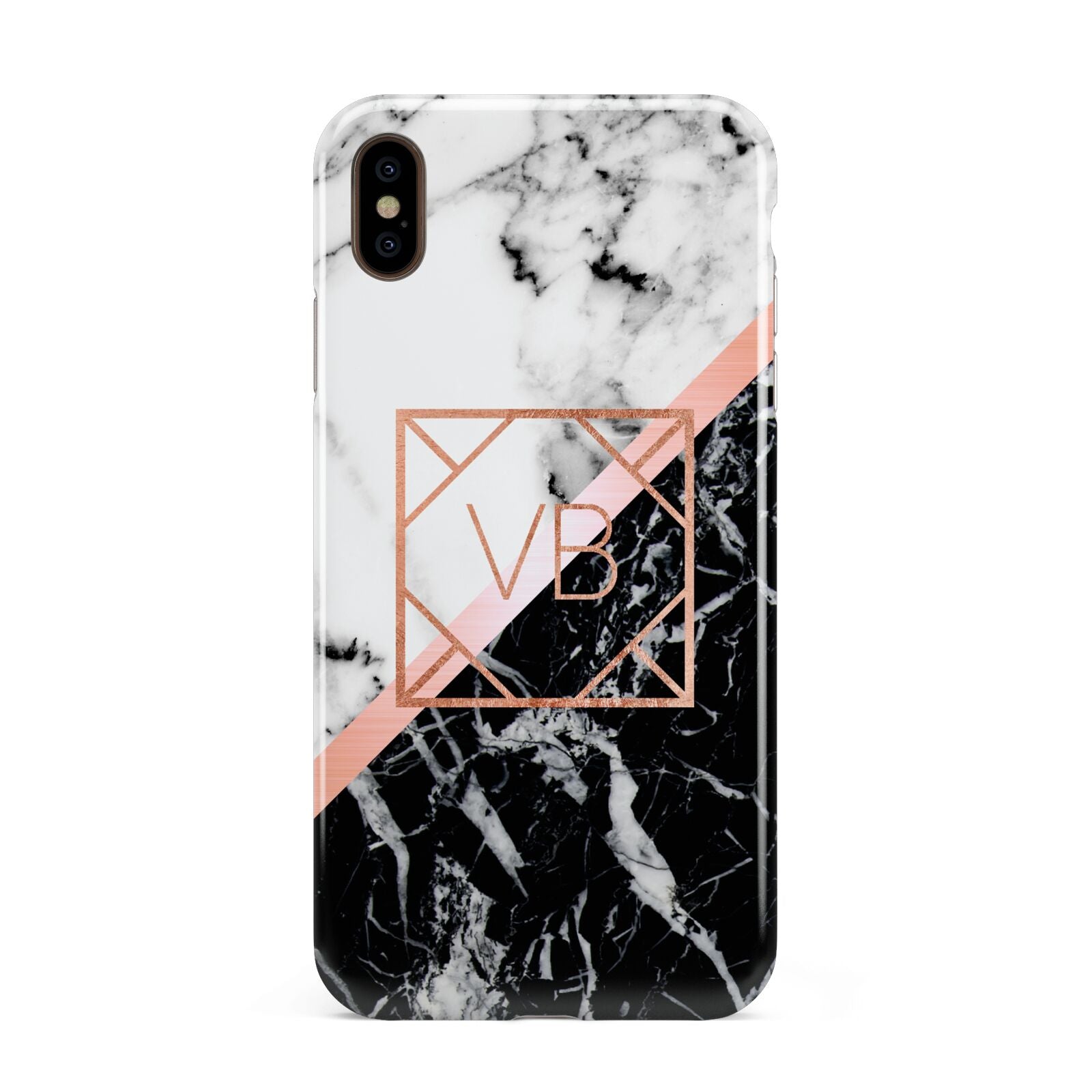 Personalised Rose Gold With Marble Initials Apple iPhone Xs Max 3D Tough Case