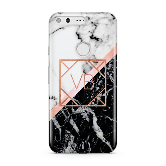 Personalised Rose Gold With Marble Initials Google Pixel Case