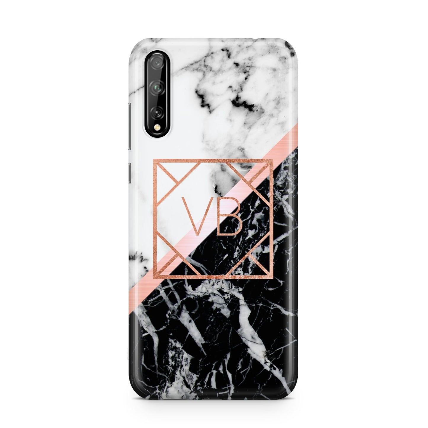 Personalised Rose Gold With Marble Initials Huawei Enjoy 10s Phone Case