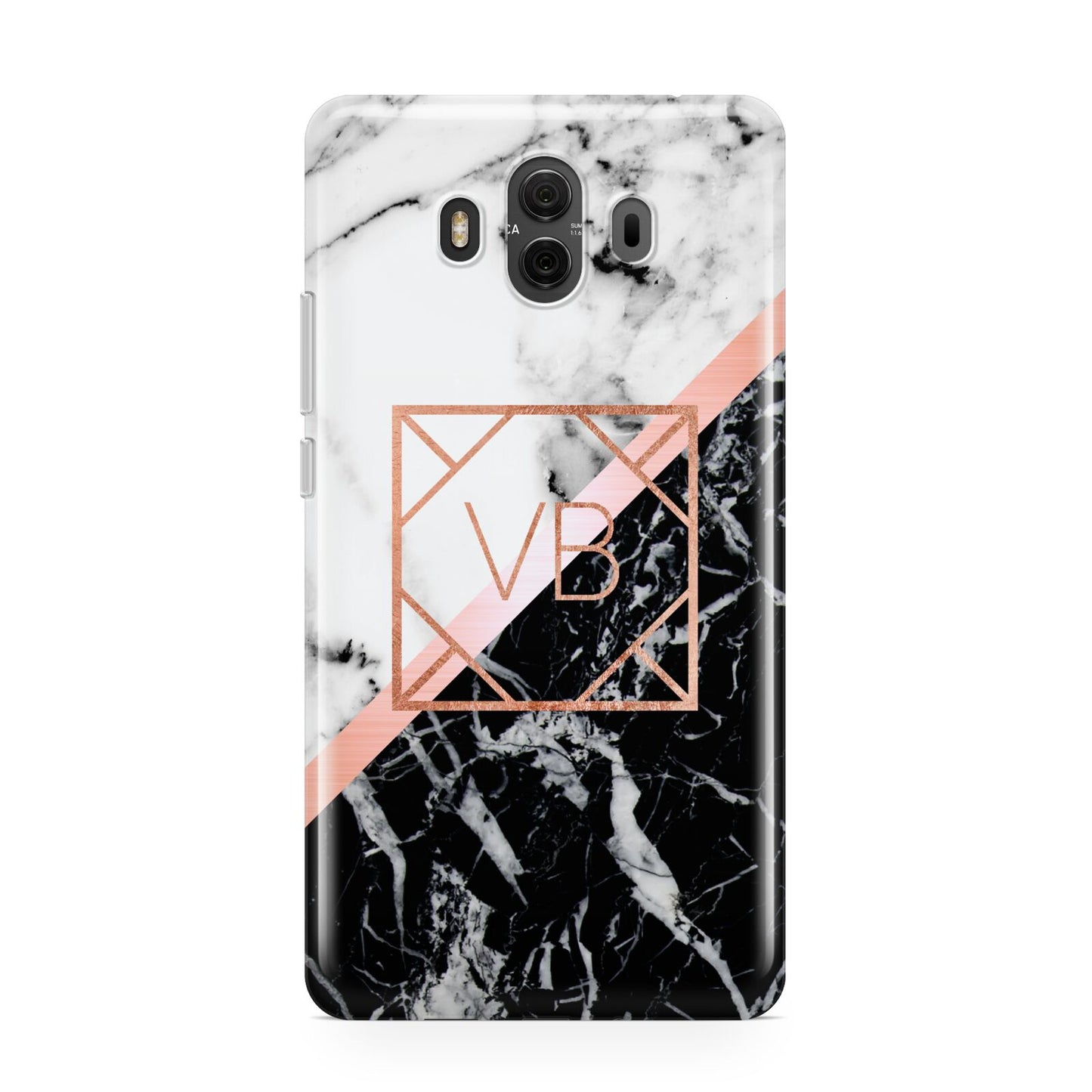 Personalised Rose Gold With Marble Initials Huawei Mate 10 Protective Phone Case