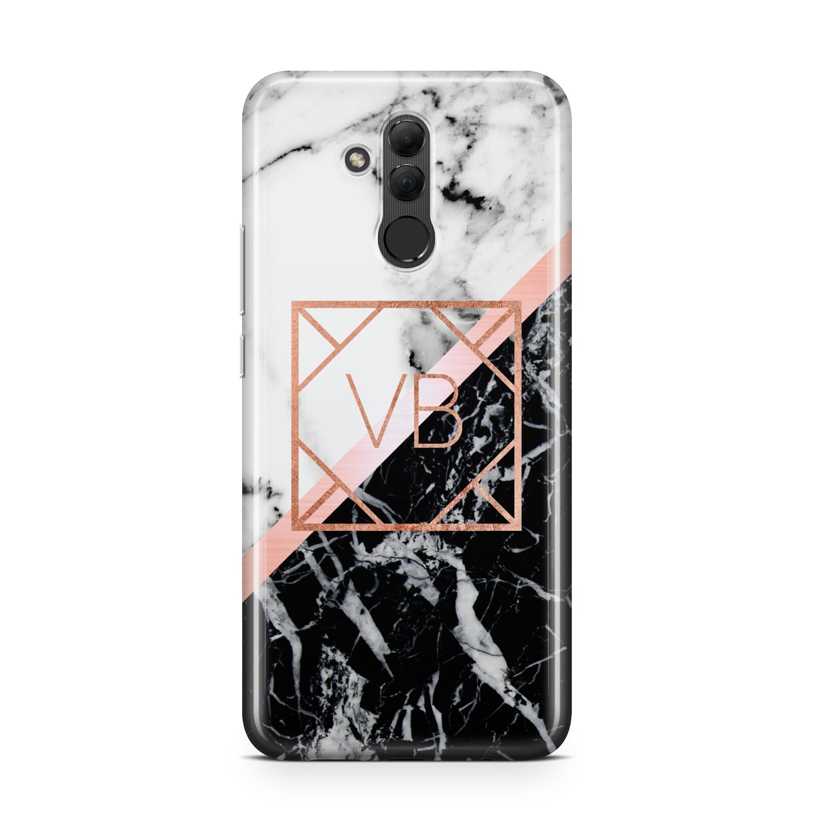 Personalised Rose Gold With Marble Initials Huawei Mate 20 Lite