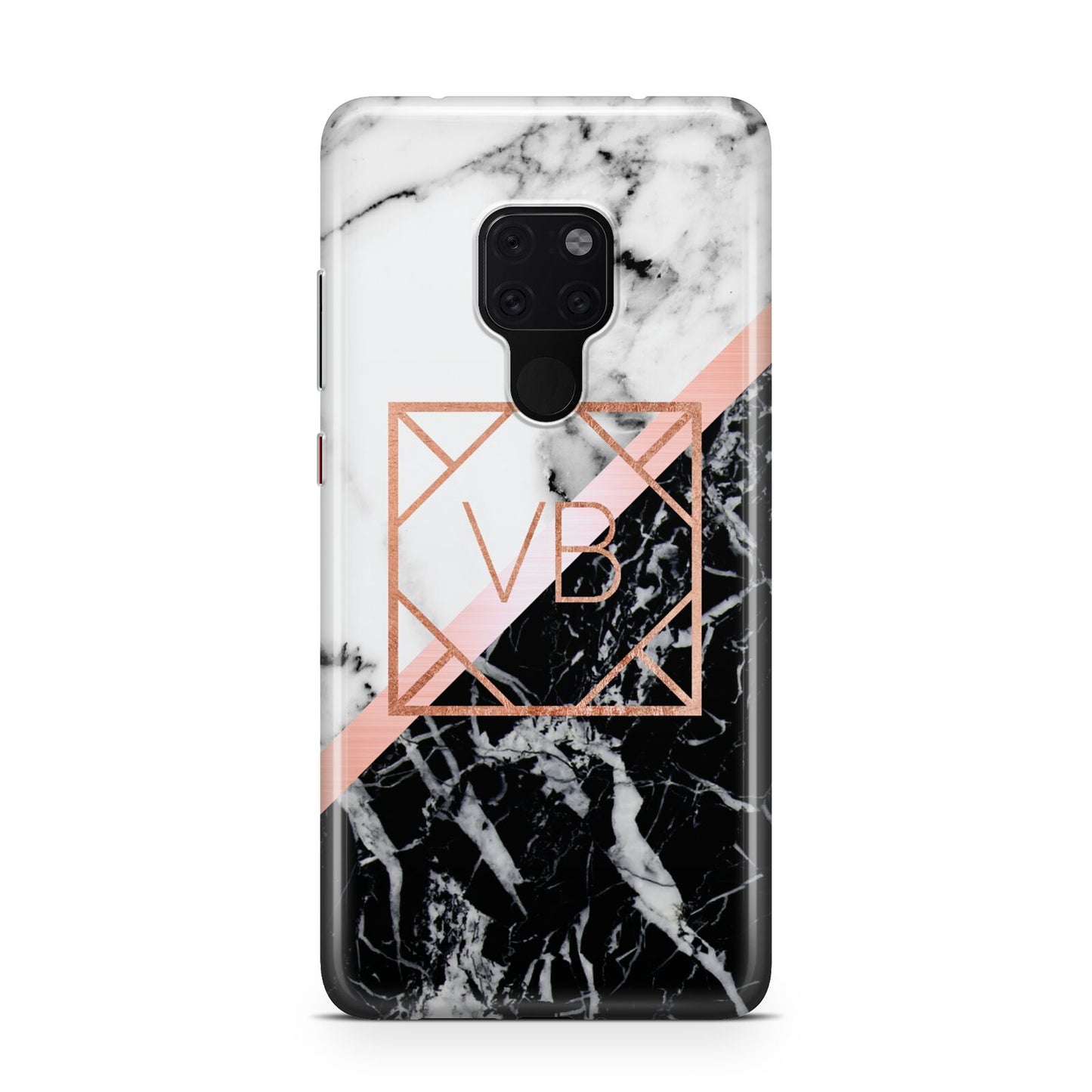 Personalised Rose Gold With Marble Initials Huawei Mate 20 Phone Case