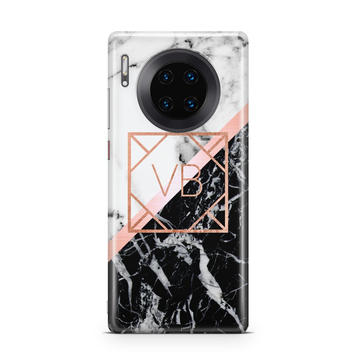 Personalised Rose Gold With Marble Initials Huawei Mate 30 Pro Phone Case