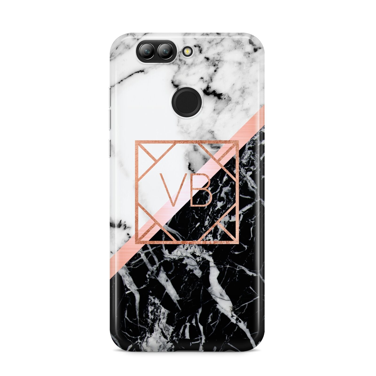 Personalised Rose Gold With Marble Initials Huawei Nova 2s Phone Case