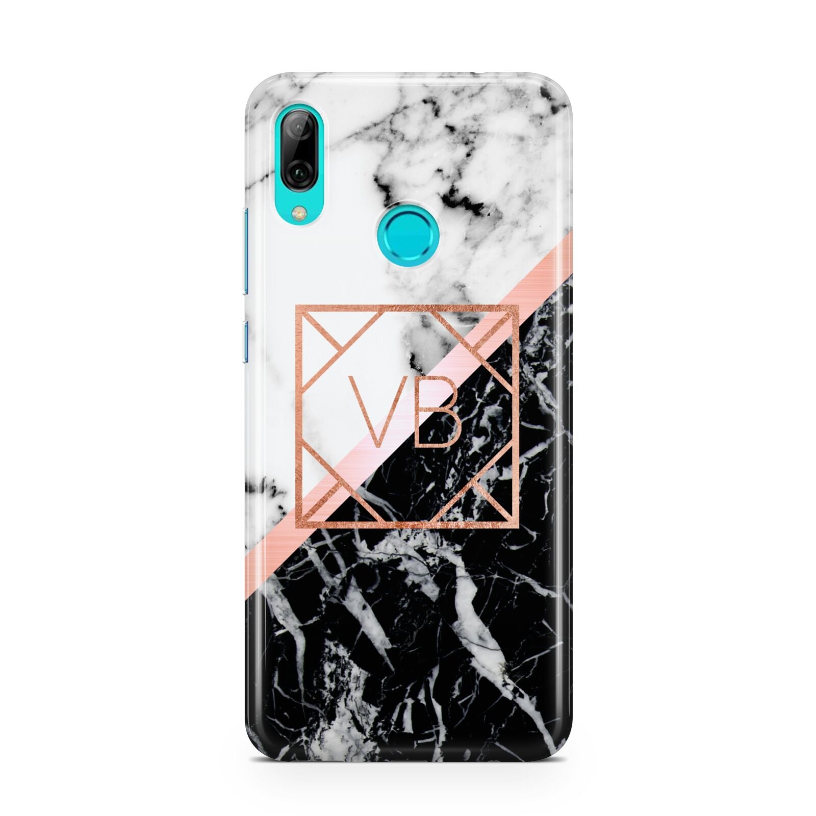 Personalised Rose Gold With Marble Initials Huawei P Smart 2019 Case