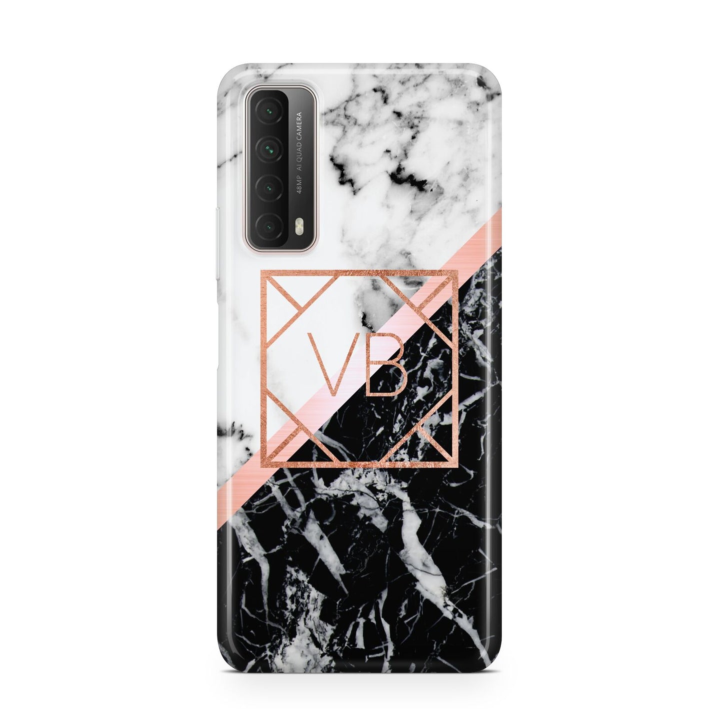 Personalised Rose Gold With Marble Initials Huawei P Smart 2021