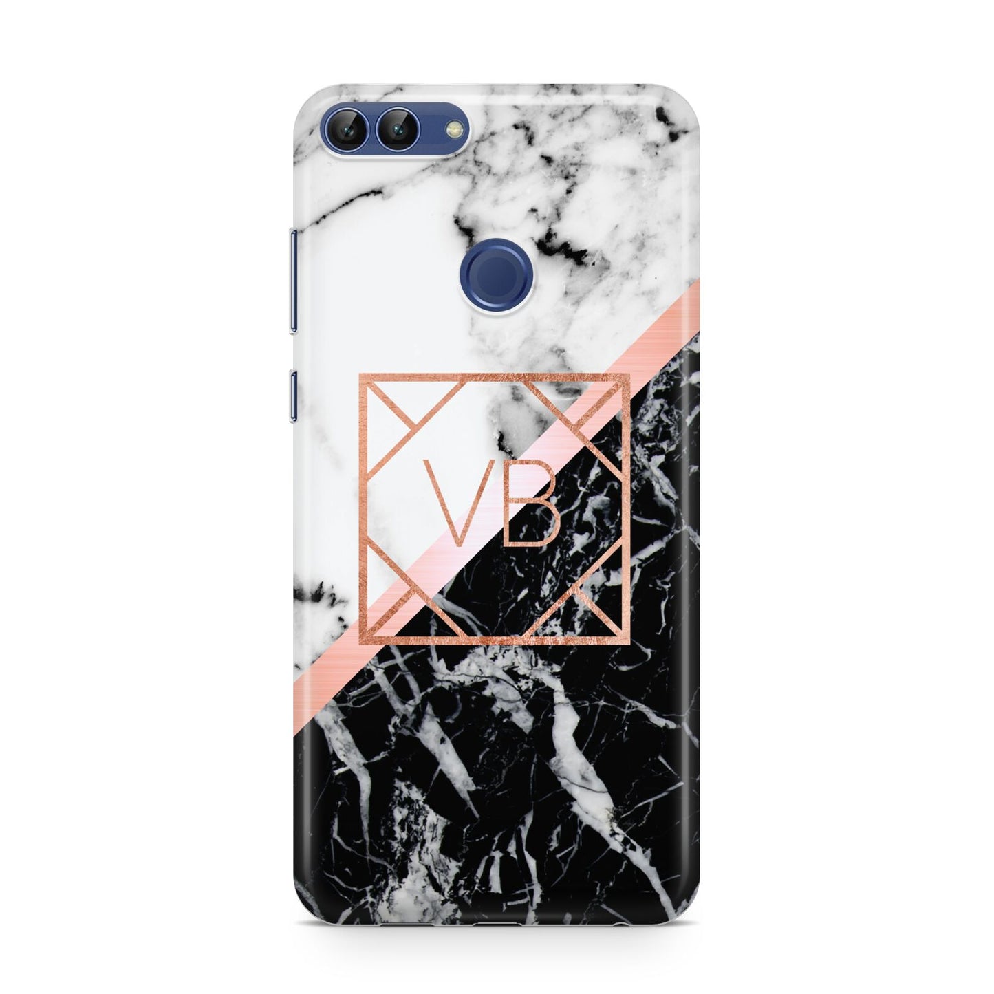 Personalised Rose Gold With Marble Initials Huawei P Smart Case